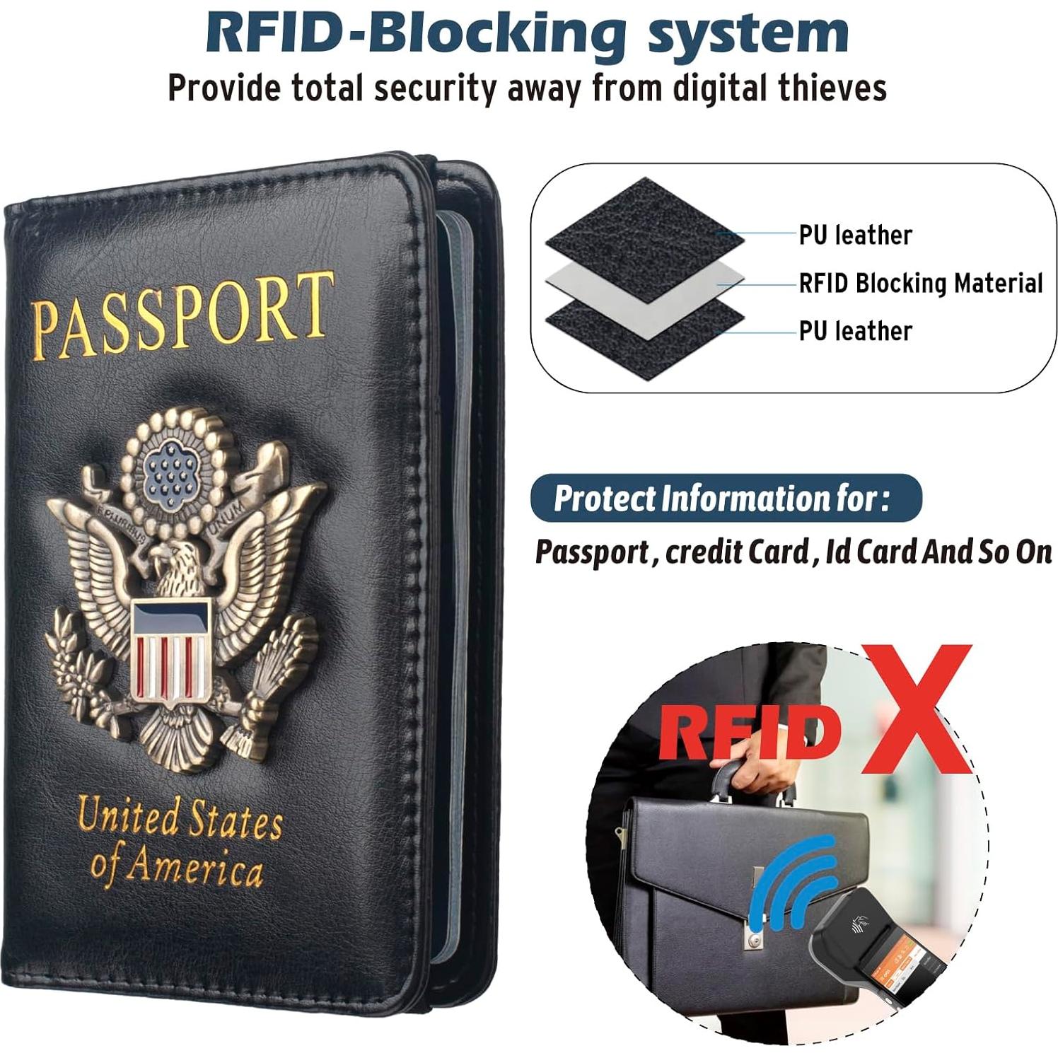 Funda de Pasaporte Coowayze Negra con Bloqueo RFID para Viajes