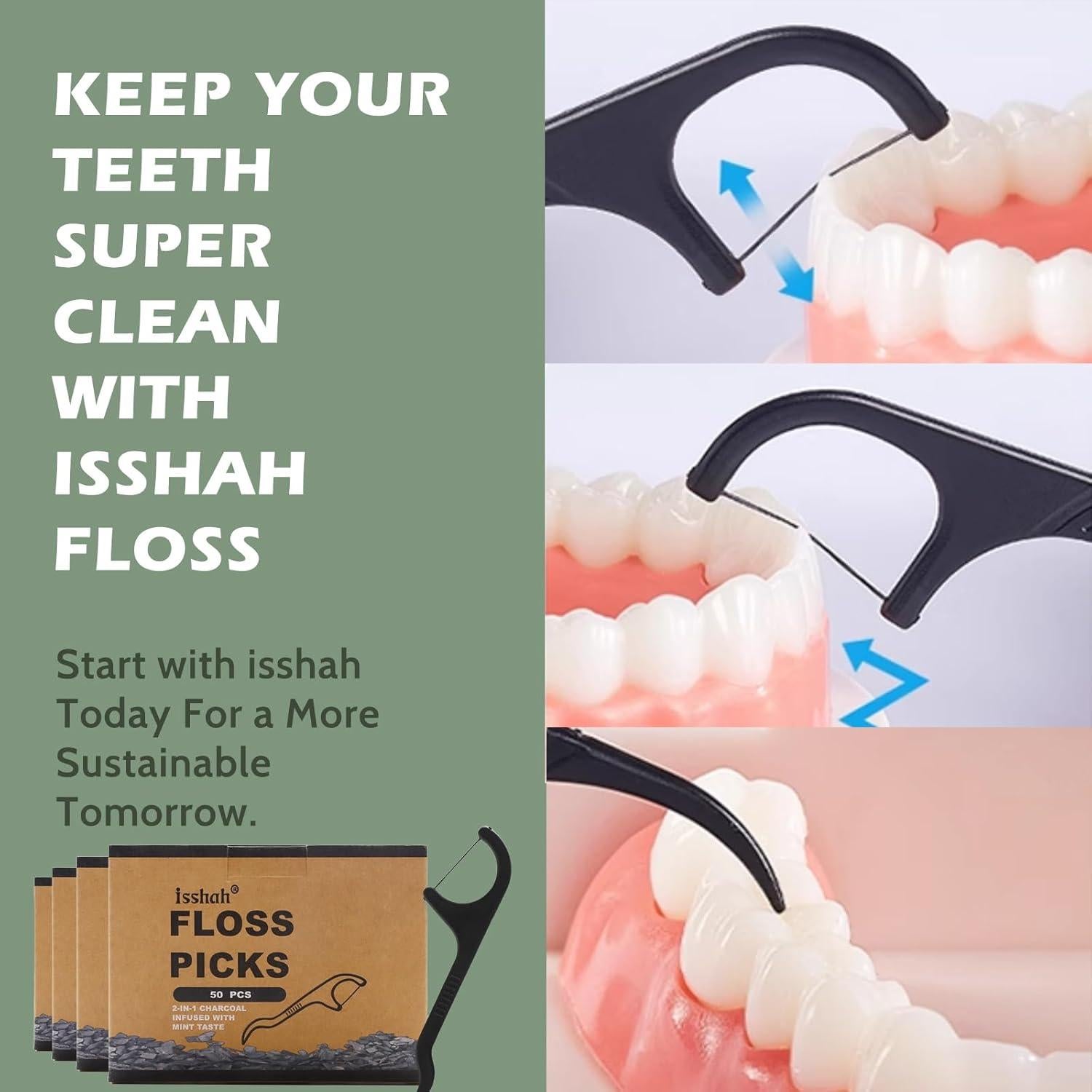 Palillos de Hilo Dental Natural Isshah - 200 Unidades - Ecológicos