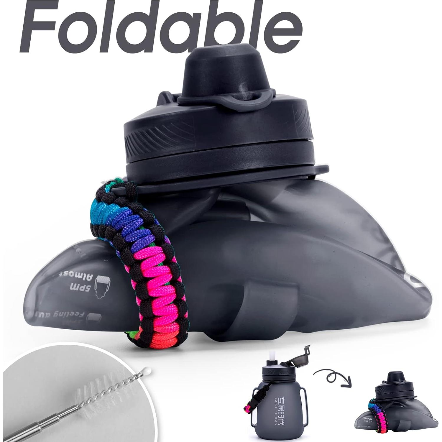 Botella de Agua Plegable TakeToday 1.2L Silicona Negra