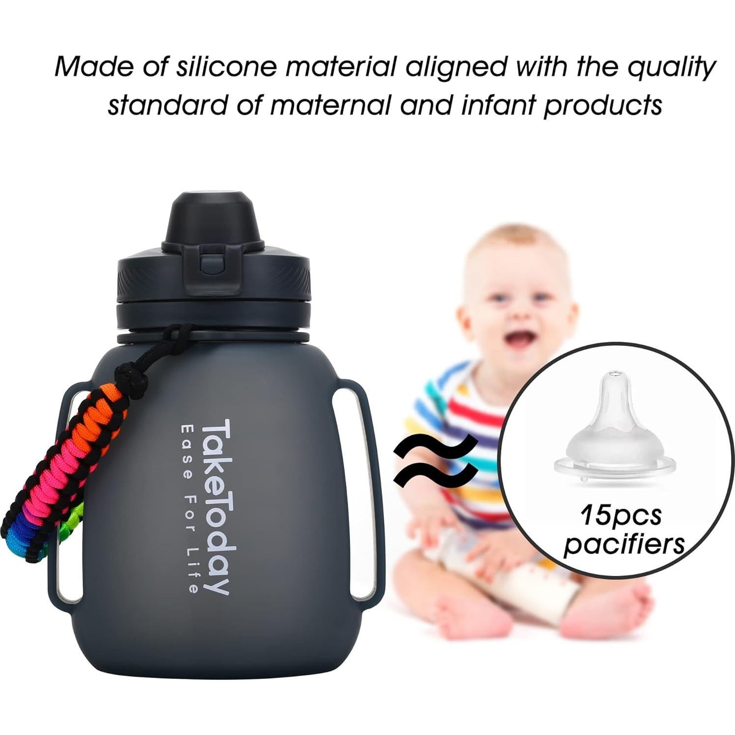 Botella de Agua Plegable TakeToday 1.2L Silicona Negra