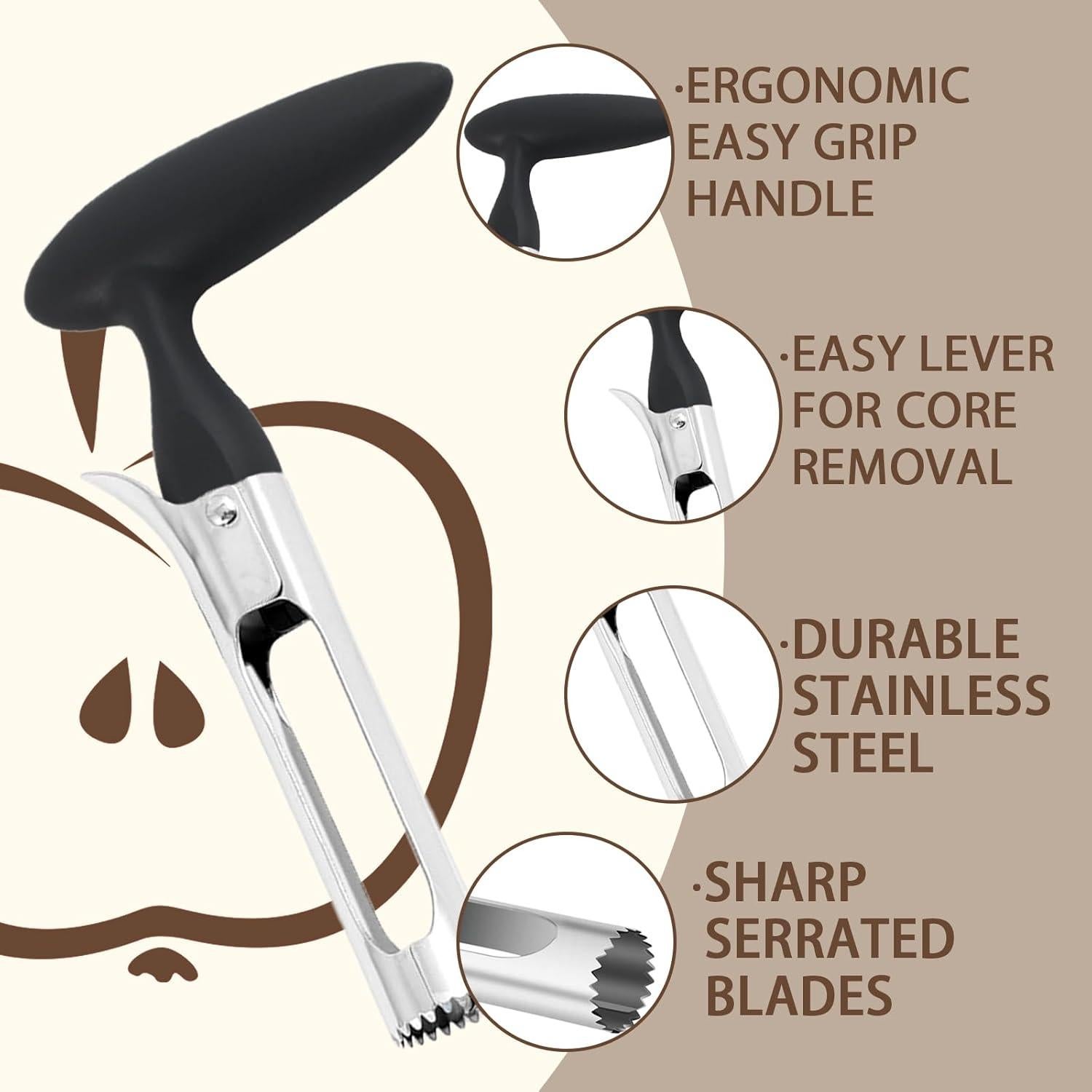 Descorazonador de Manzanas Hzyxgs - Acero Inoxidable Negro