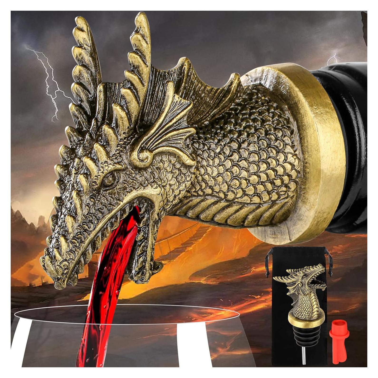 Vertedor y Tapón de Vino Dragón LKKCHER en Bronce