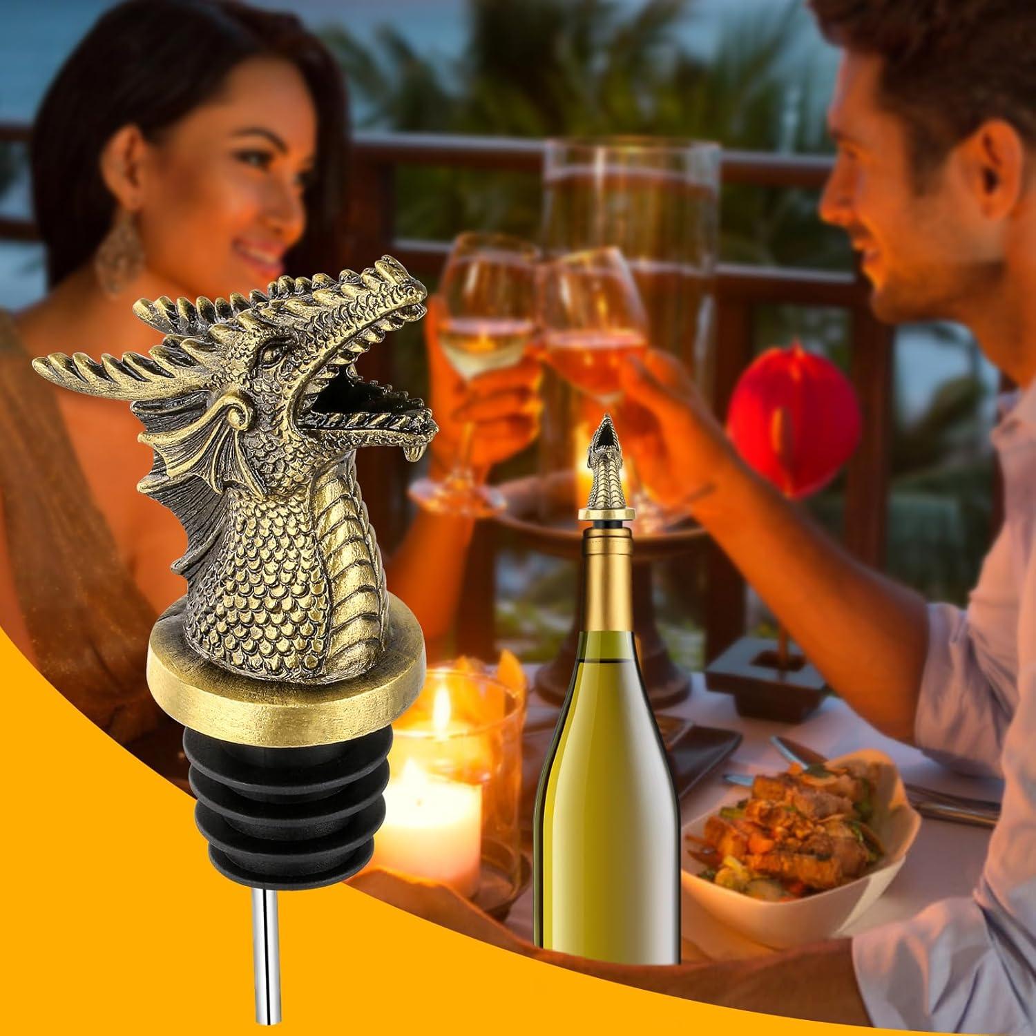 Vertedor y Tapón de Vino Dragón LKKCHER en Bronce