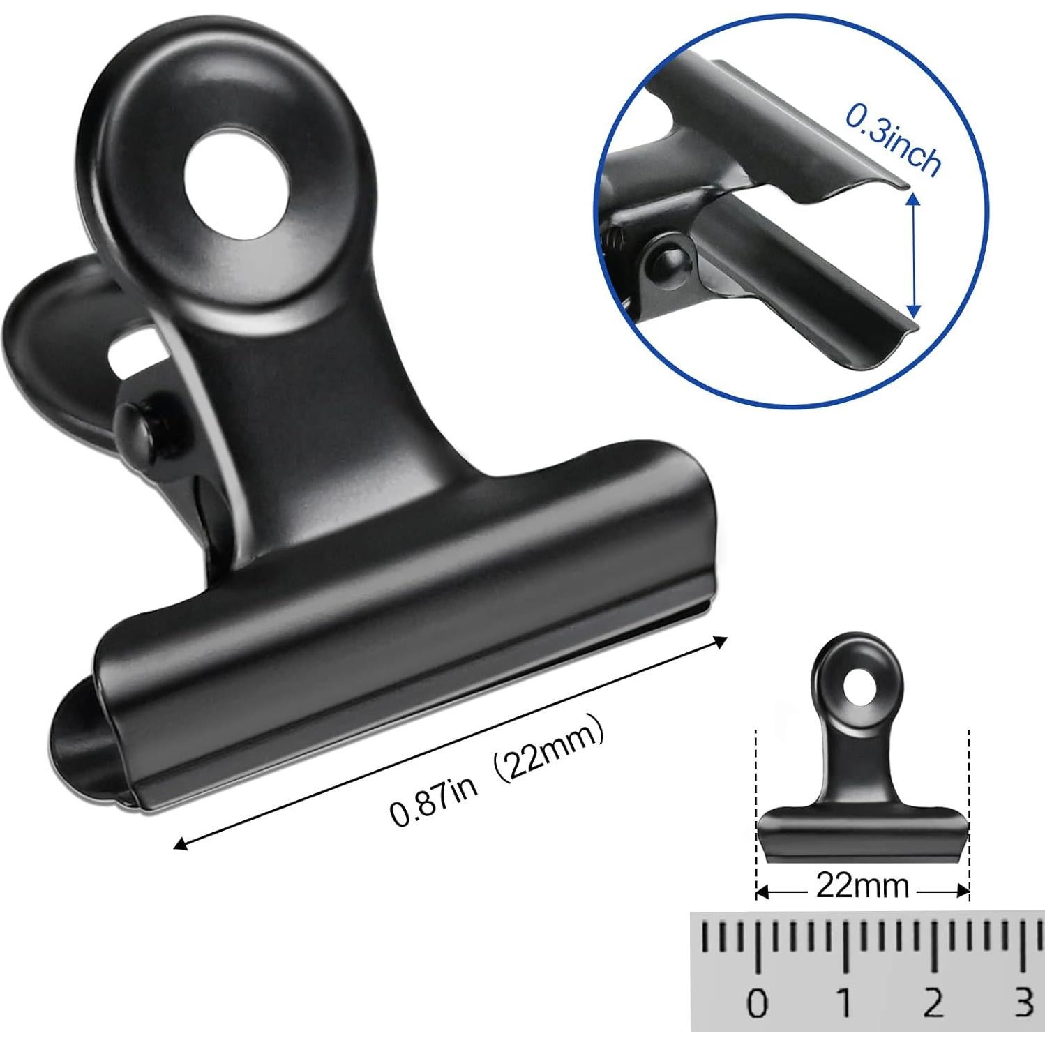 30 Clips Bulldog Orcielo 22mm Metal Negro para Oficina y Manualidades