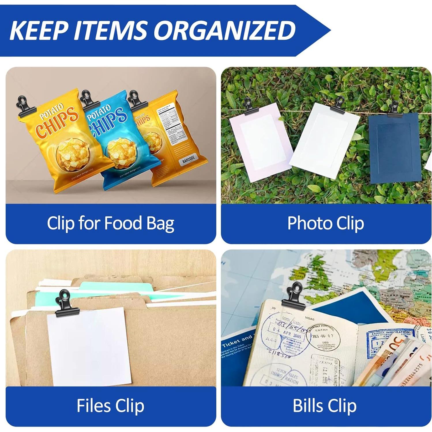 30 Clips Bulldog Orcielo 22mm Metal Negro para Oficina y Manualidades