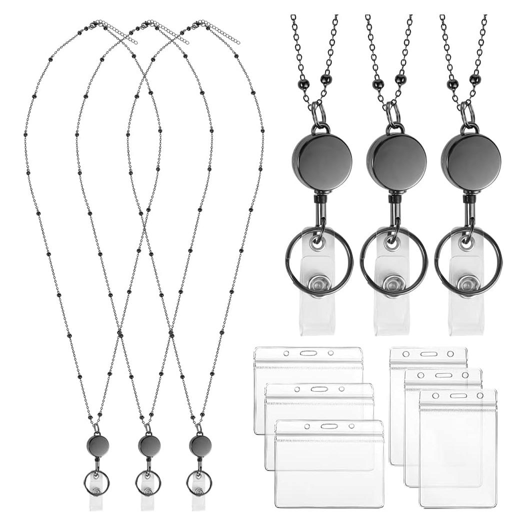 Paquete de 3 Lanyards Prudiut con Soportes y Clips Retráctiles