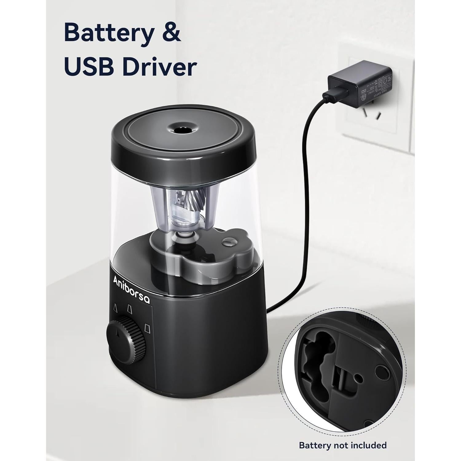 Sacapuntas Eléctrico Aniborsa Negro con Agudeza Ajustable