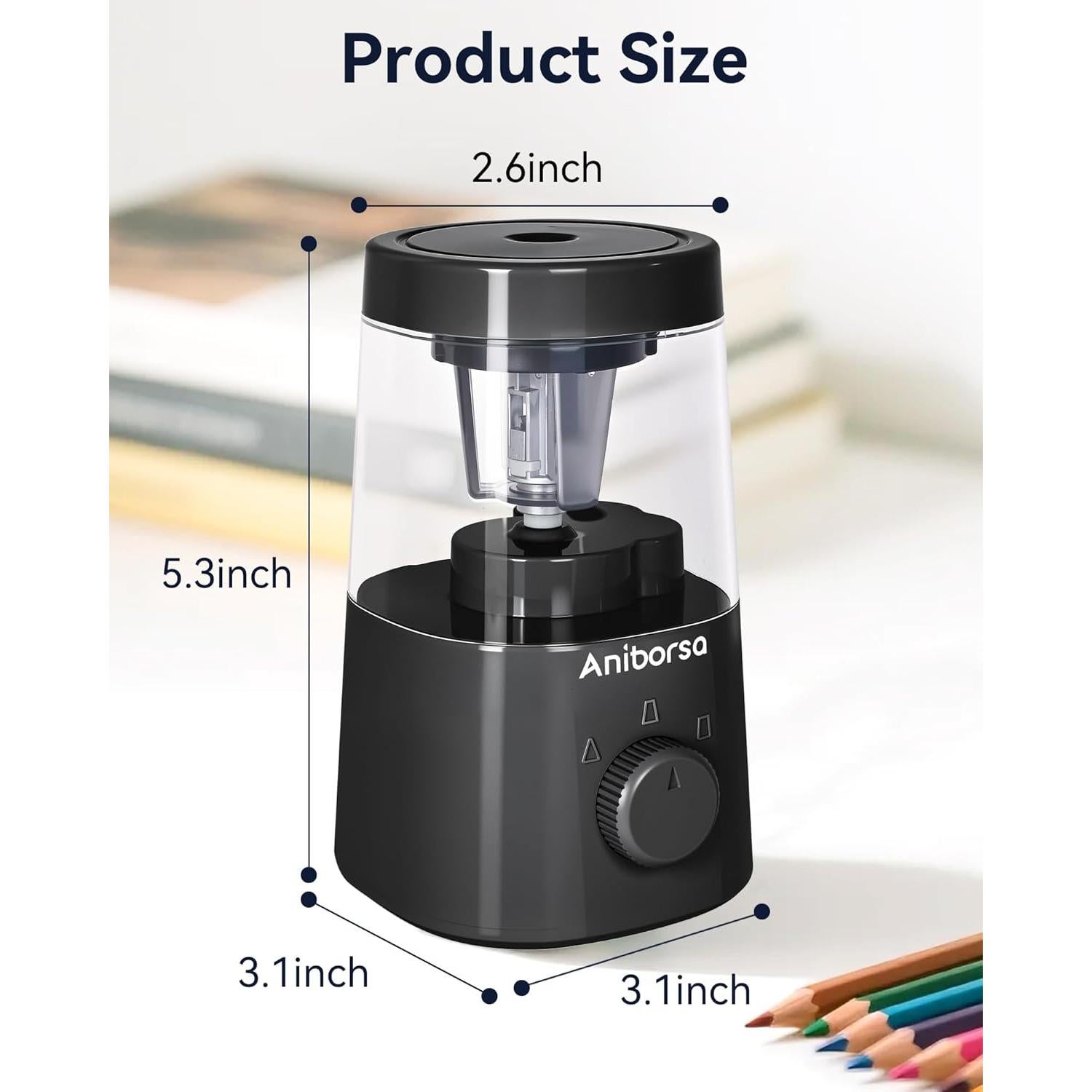 Sacapuntas Eléctrico Aniborsa Negro con Agudeza Ajustable