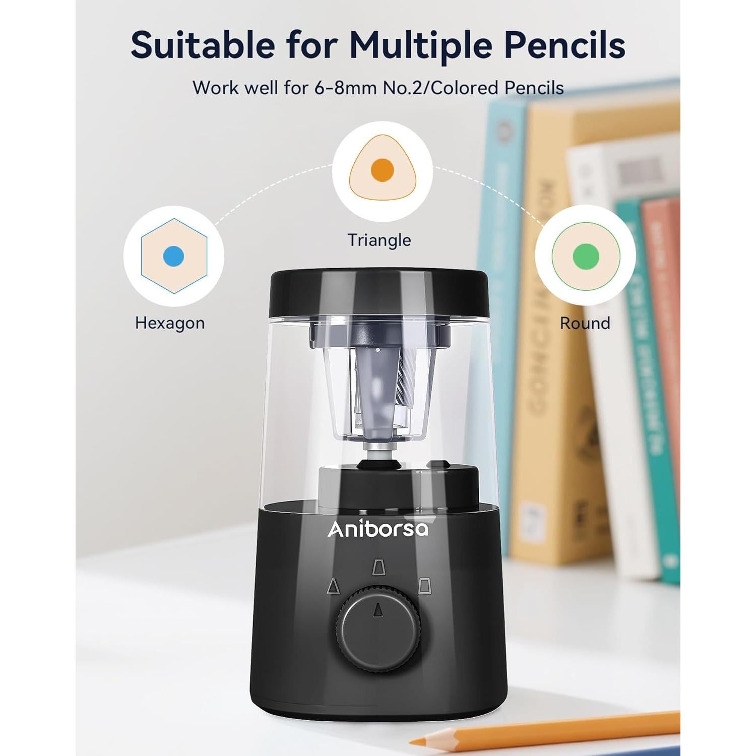 Sacapuntas Eléctrico Aniborsa Negro con Agudeza Ajustable