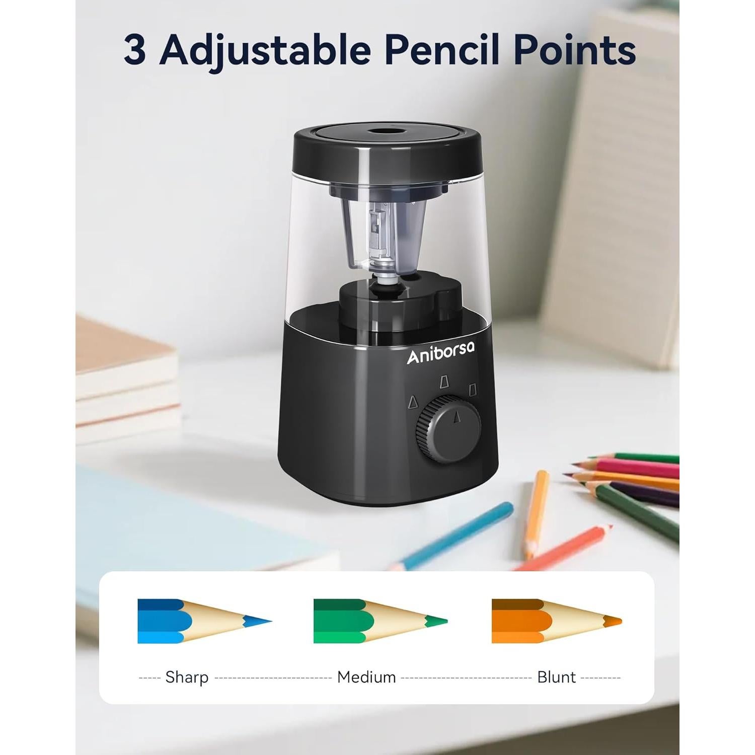 Sacapuntas Eléctrico Aniborsa Negro con Agudeza Ajustable