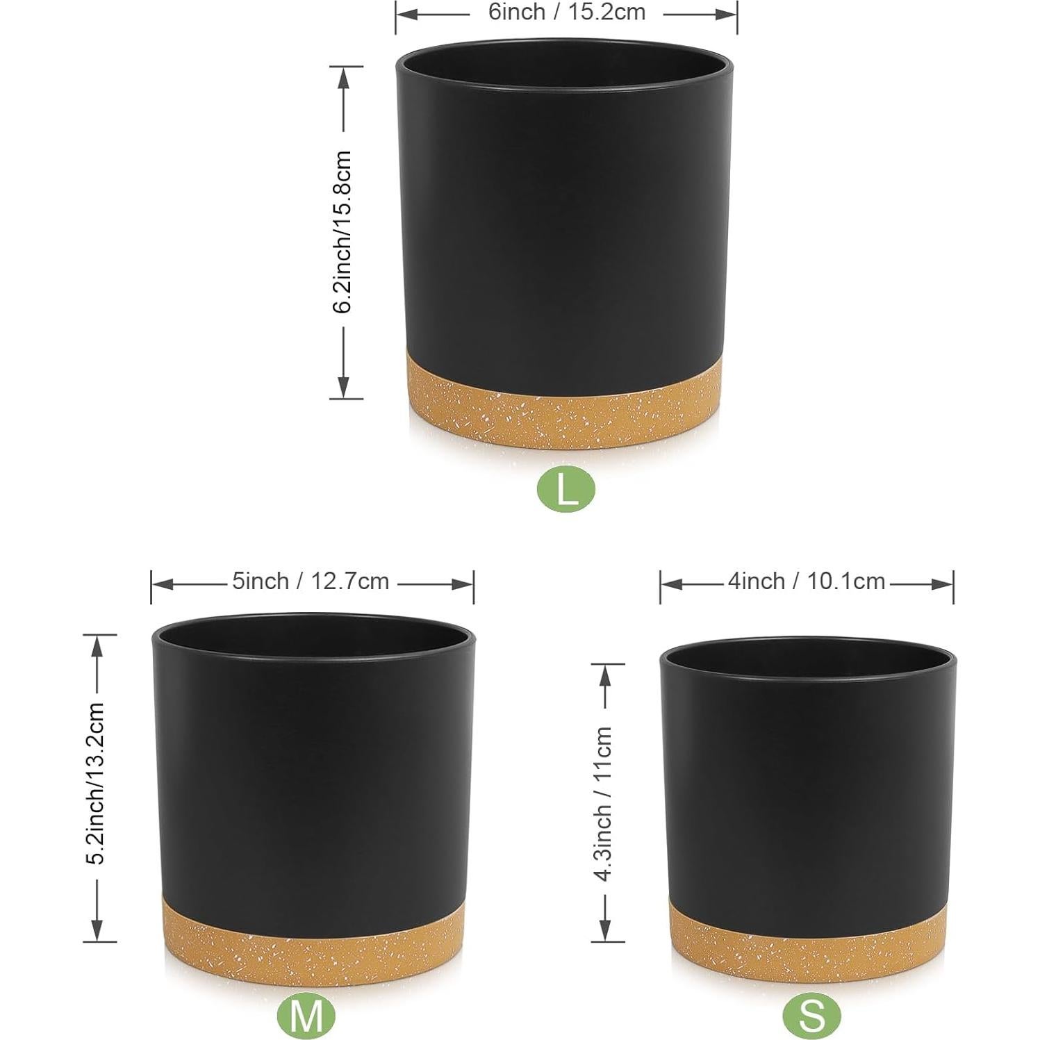 Conjunto de 3 Macetas Cilíndricas WSMKSZ 10.2-15.2 cm Negro