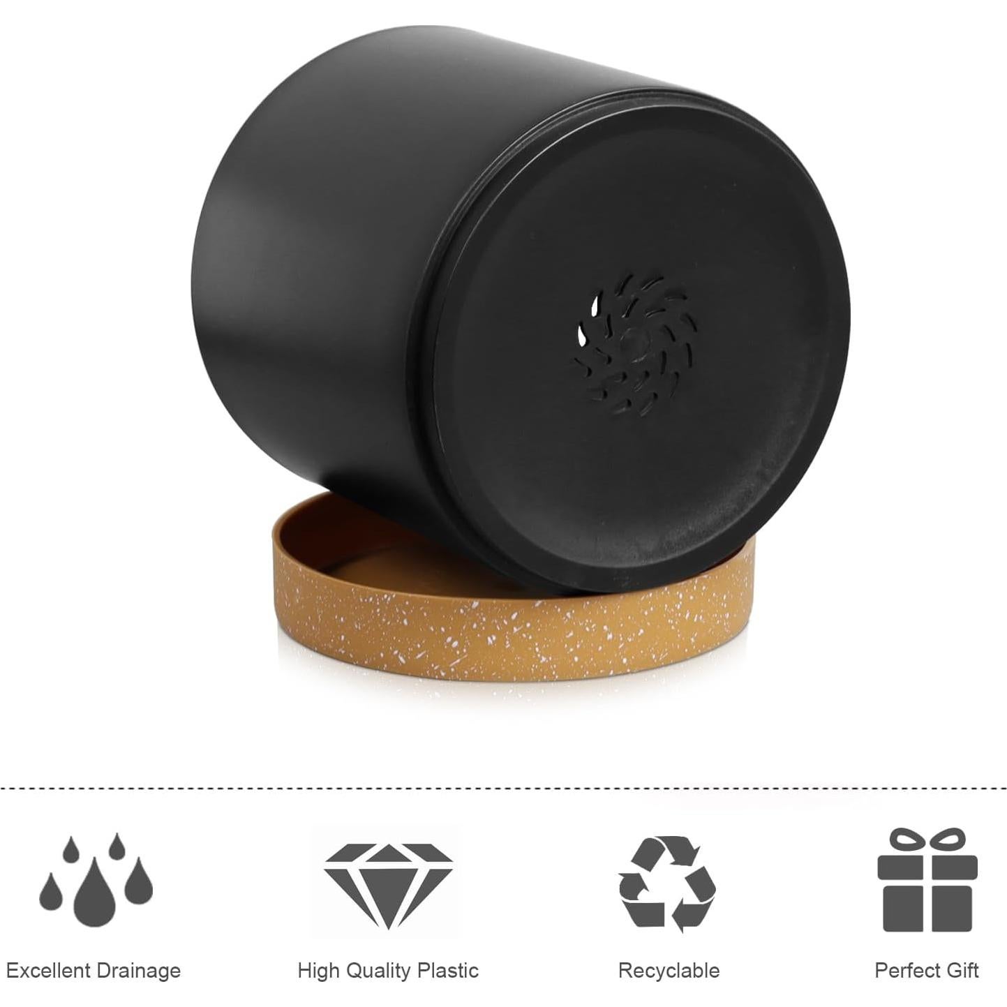 Conjunto de 3 Macetas Cilíndricas WSMKSZ 10.2-15.2 cm Negro