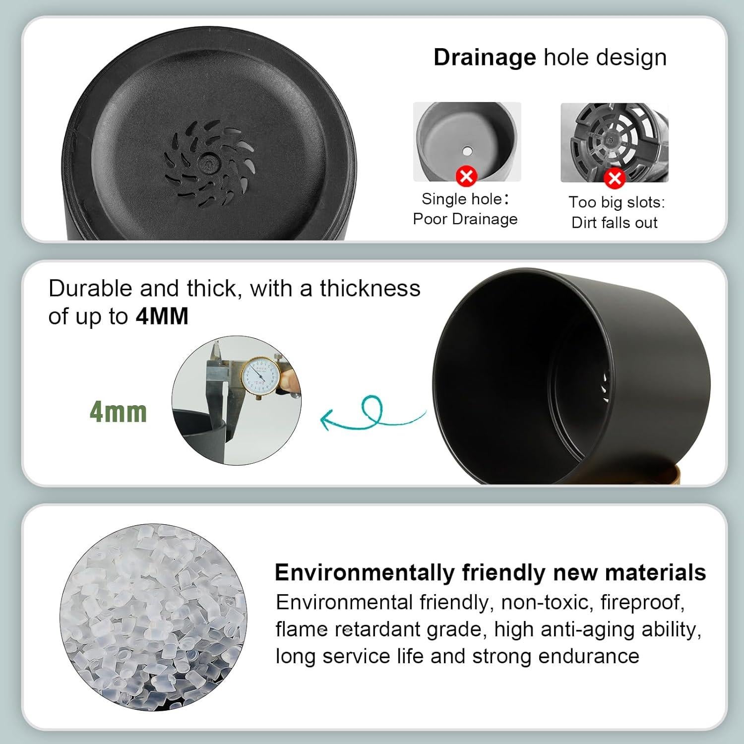 Conjunto de 3 Macetas Cilíndricas WSMKSZ 10.2-15.2 cm Negro