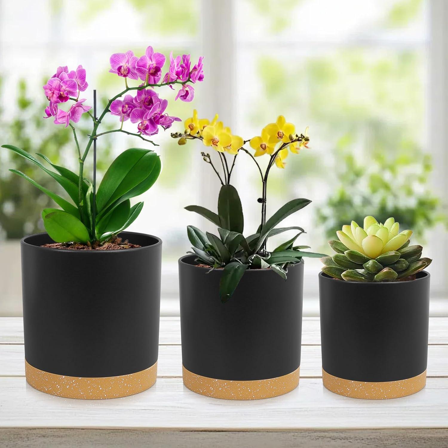 Conjunto de 3 Macetas Cilíndricas WSMKSZ 10.2-15.2 cm Negro