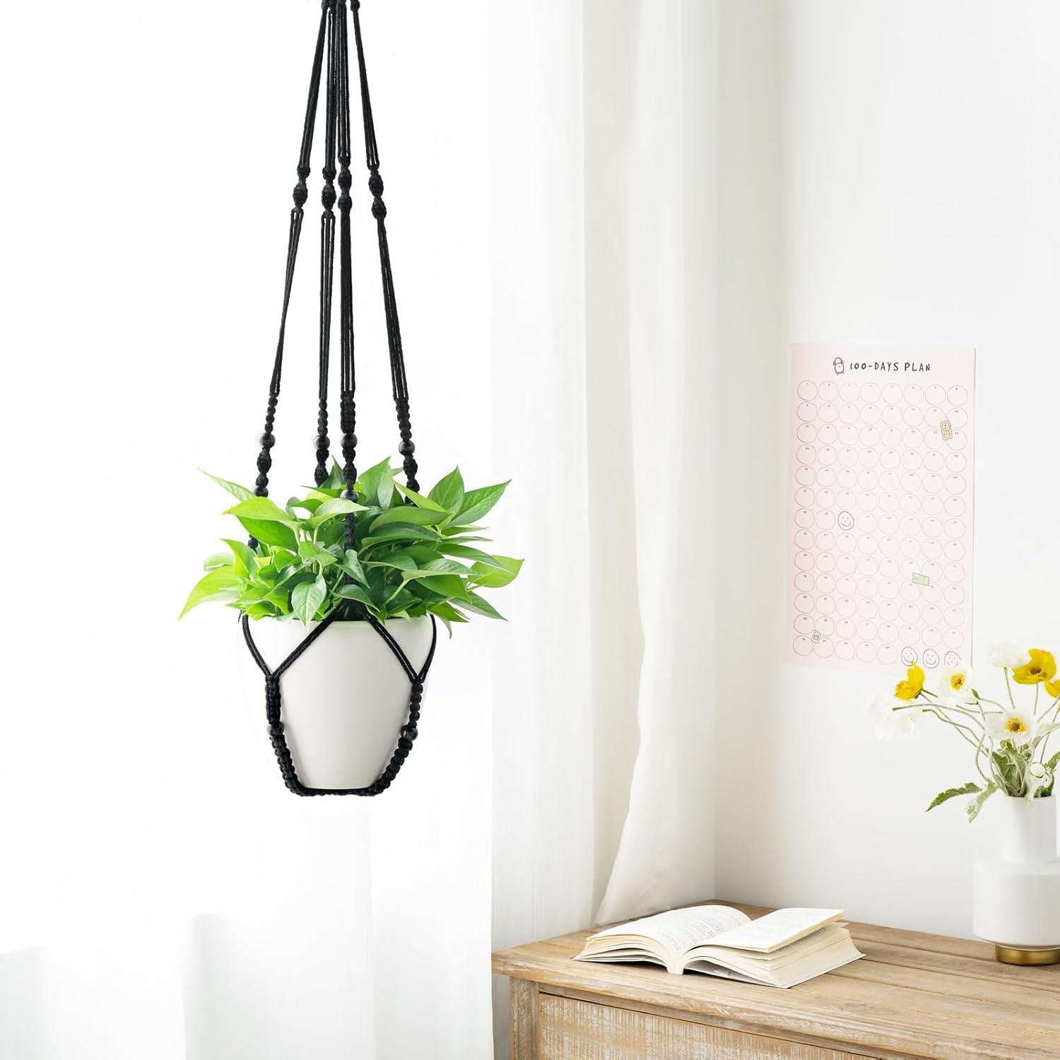 Colgador de Plantas de Macramé Mkono 109 cm Negro para Macetas 30 cm