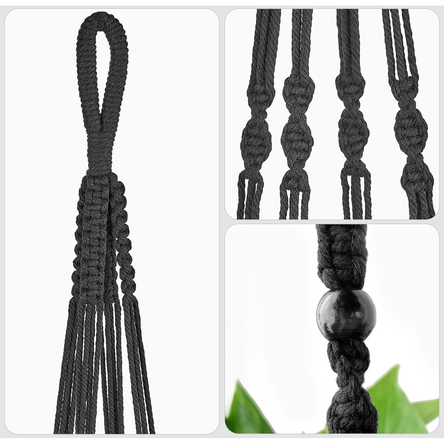Colgador de Plantas de Macramé Mkono 109 cm Negro para Macetas 30 cm