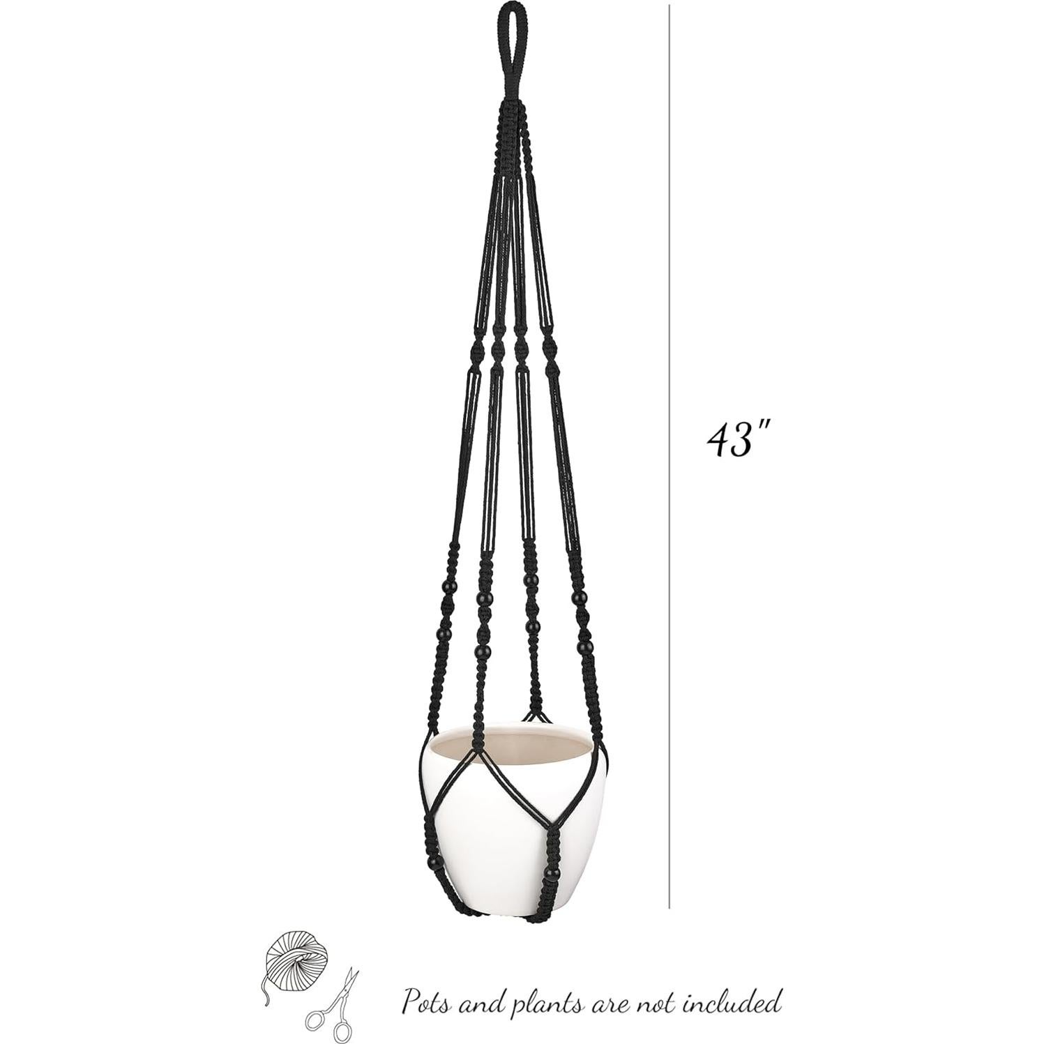 Colgador de Plantas de Macramé Mkono 109 cm Negro para Macetas 30 cm