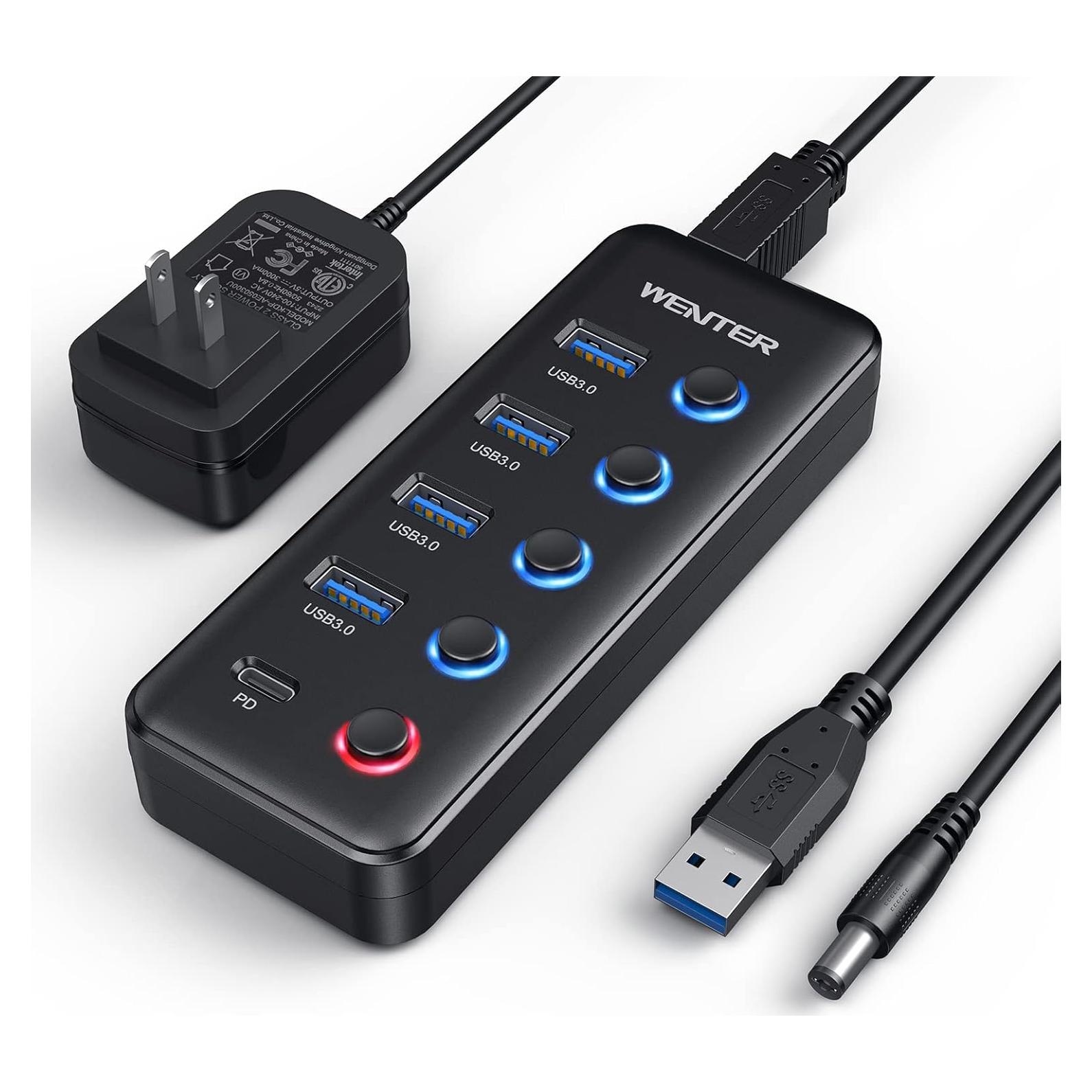 Hub USB 3.0 Alimentado Wenter U4+1 con Carga Tipo-C
