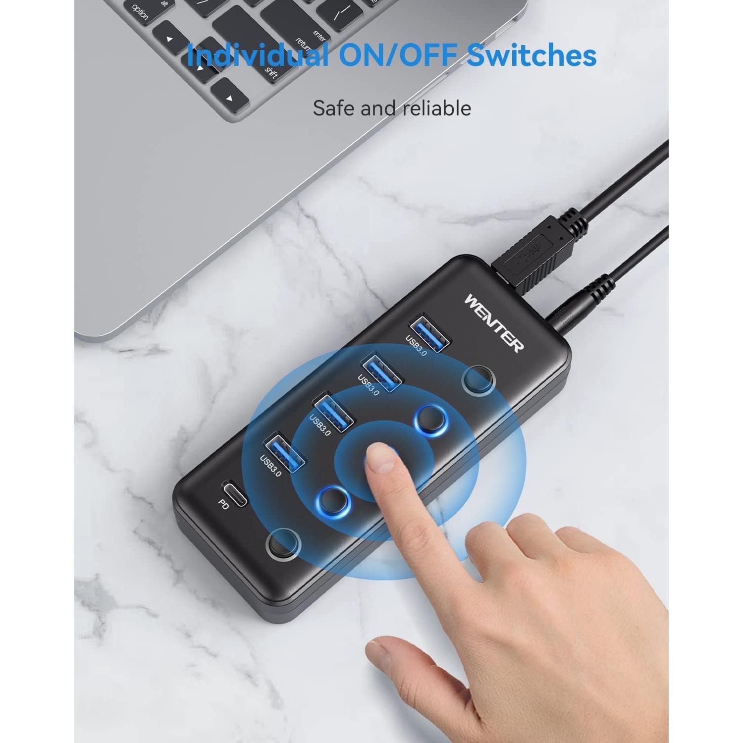 Hub USB 3.0 Alimentado Wenter U4+1 con Carga Tipo-C