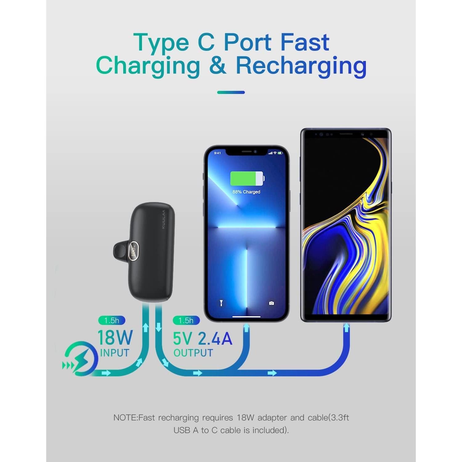 Cargador Portátil Kuulaa 5000mAh con Cable Lightning Integrado