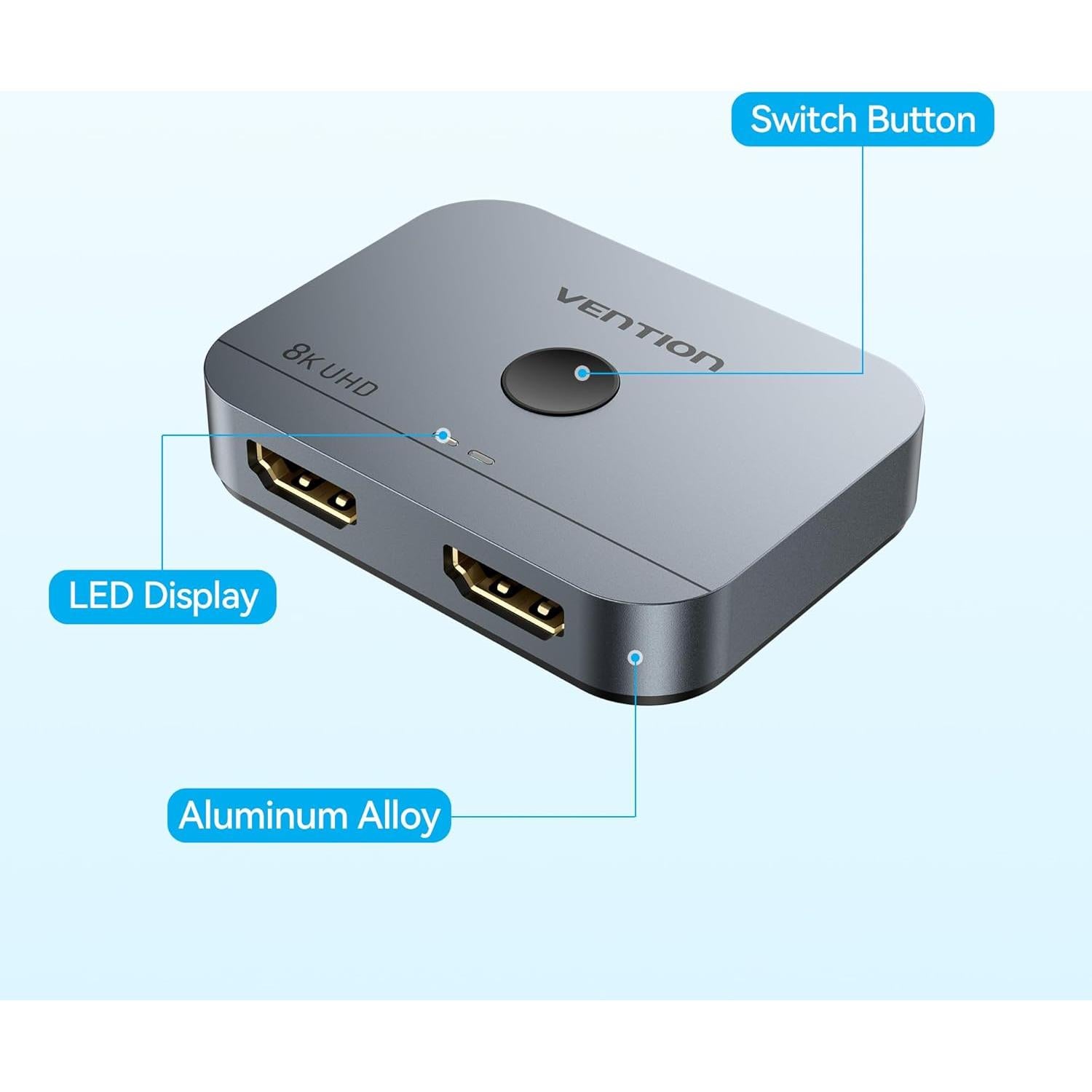 Switch HDMI 2 en 1 VENTION 8K 4K 120Hz con LED