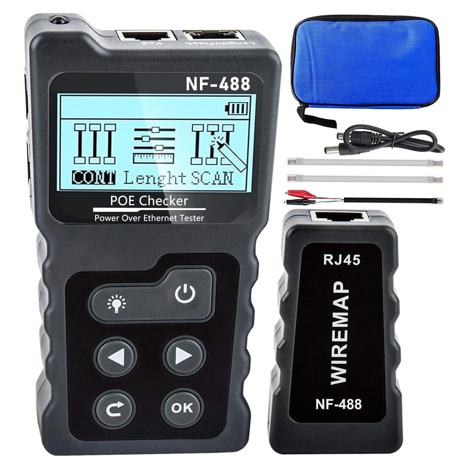 Probador de Cable de Red NF-488 ZHOUCE CAT5 CAT6 POE