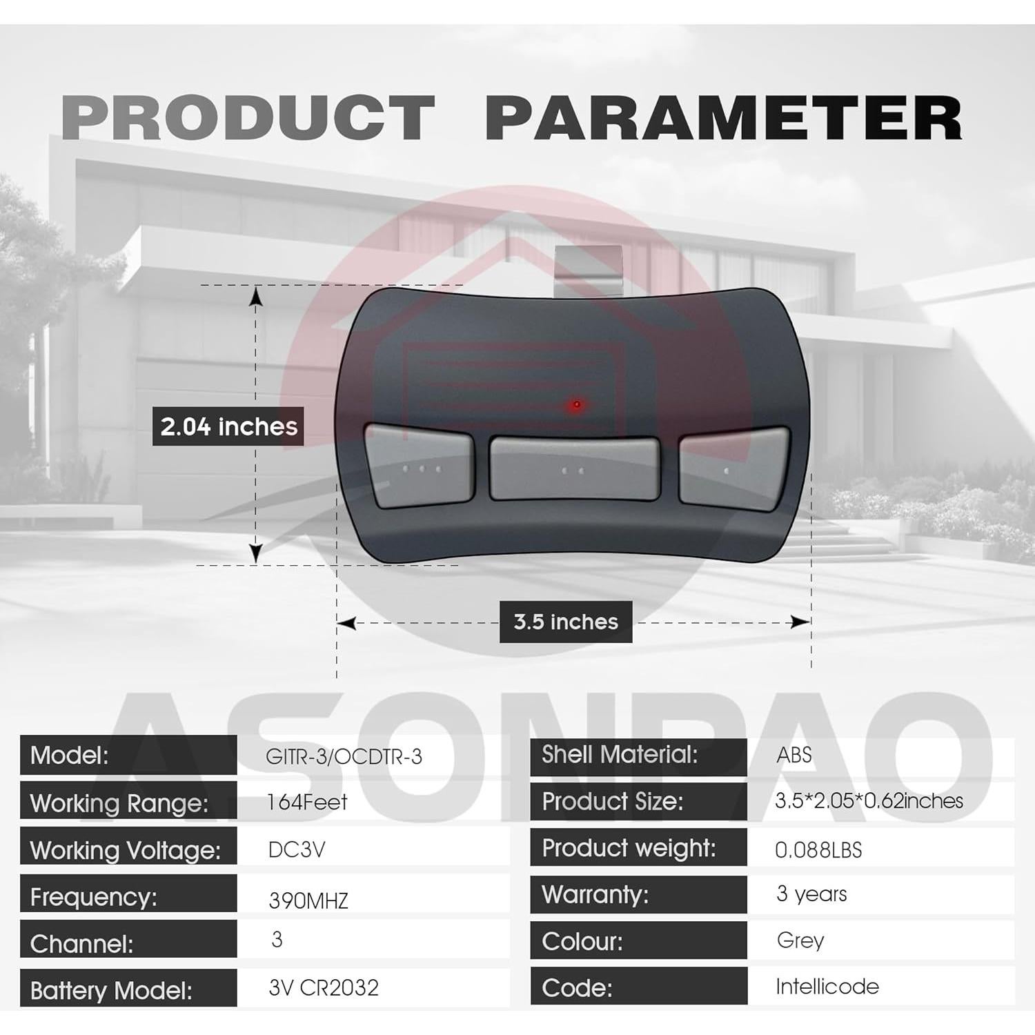 Control Remoto Genie GITR-3 para Puerta de Garaje - 3 Años Garantía