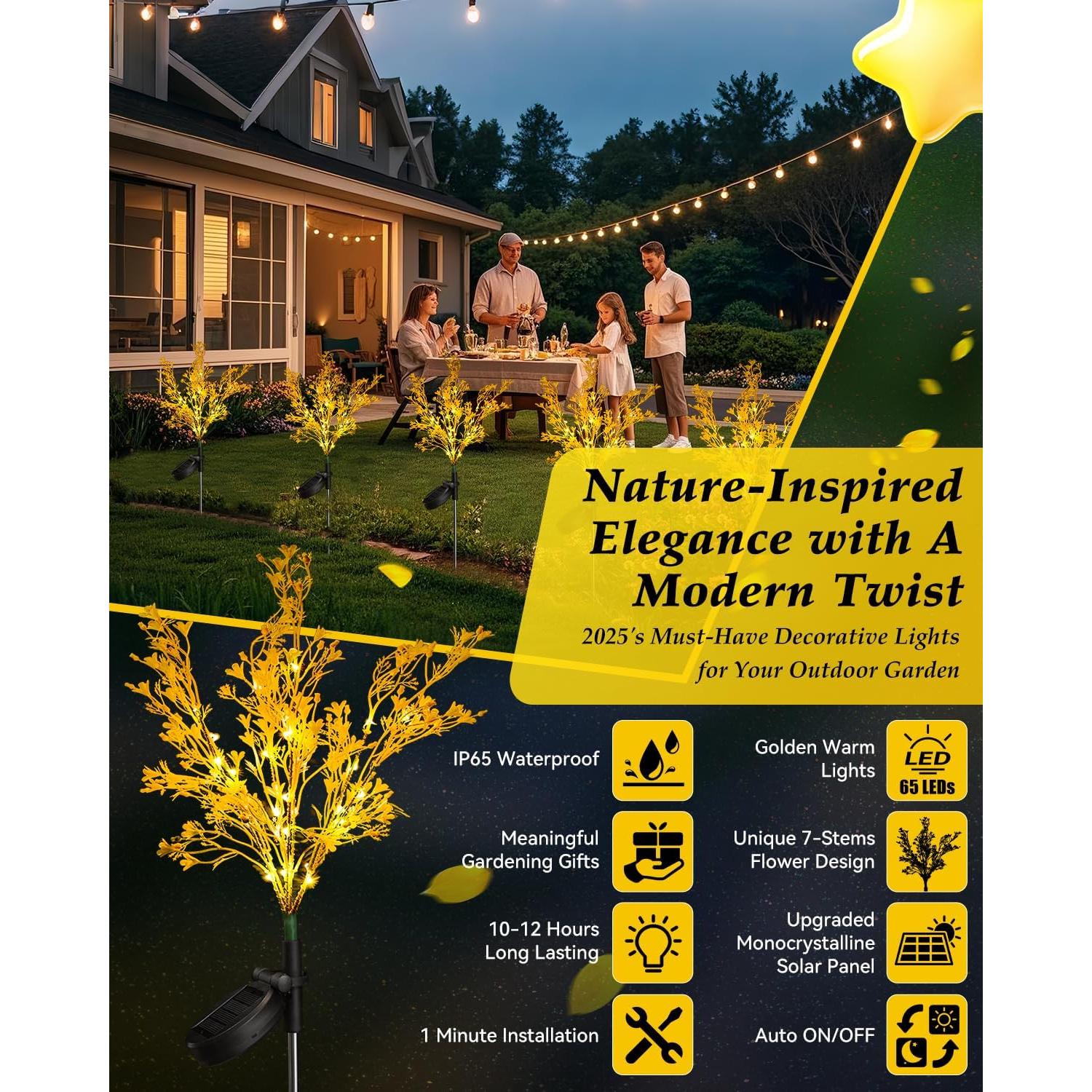 Luces Solares Decorativas Neporal 2PK - Flores Doradas Impermeables