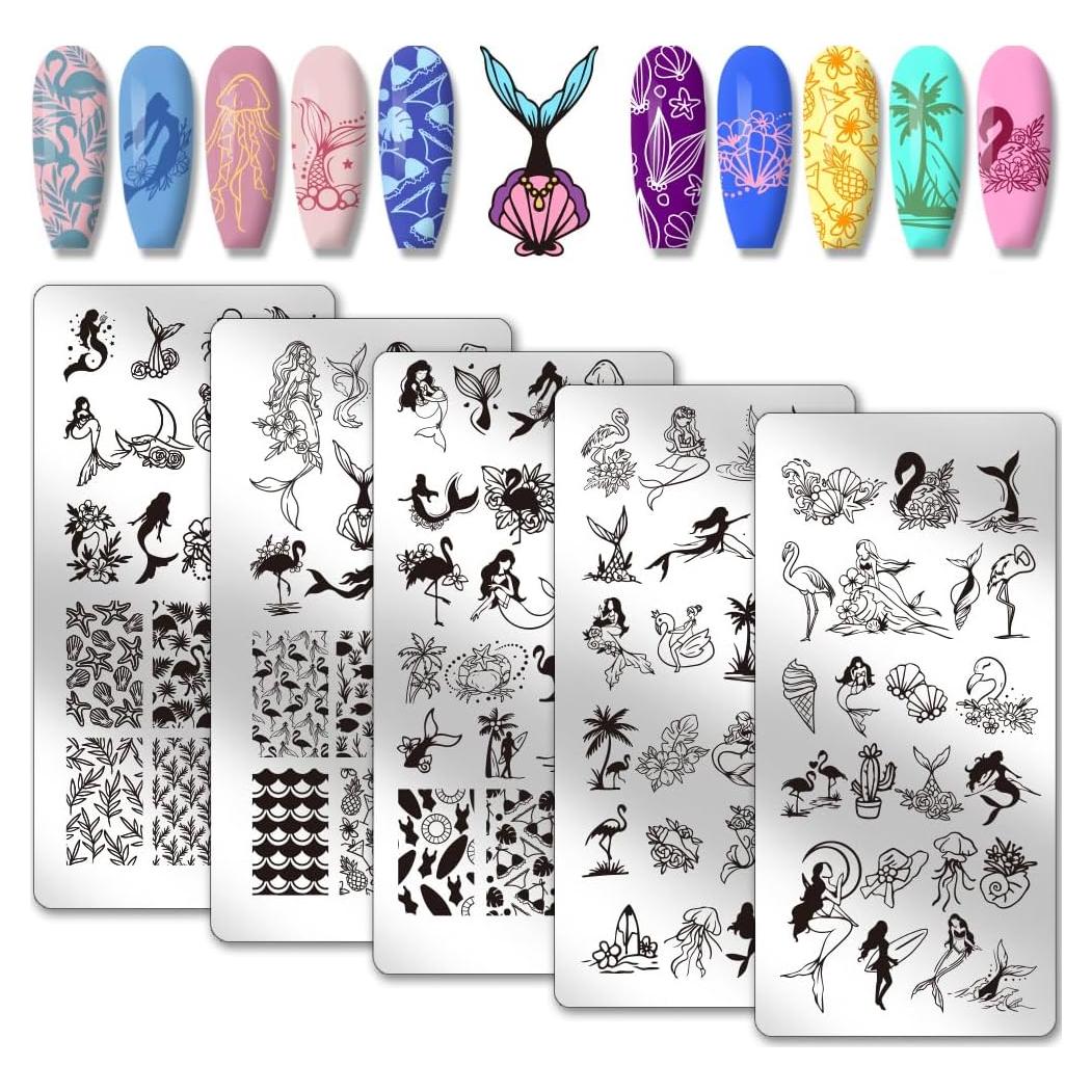 Plantillas de Arte de Uñas PH PandaHall - 5 Piezas Sirena