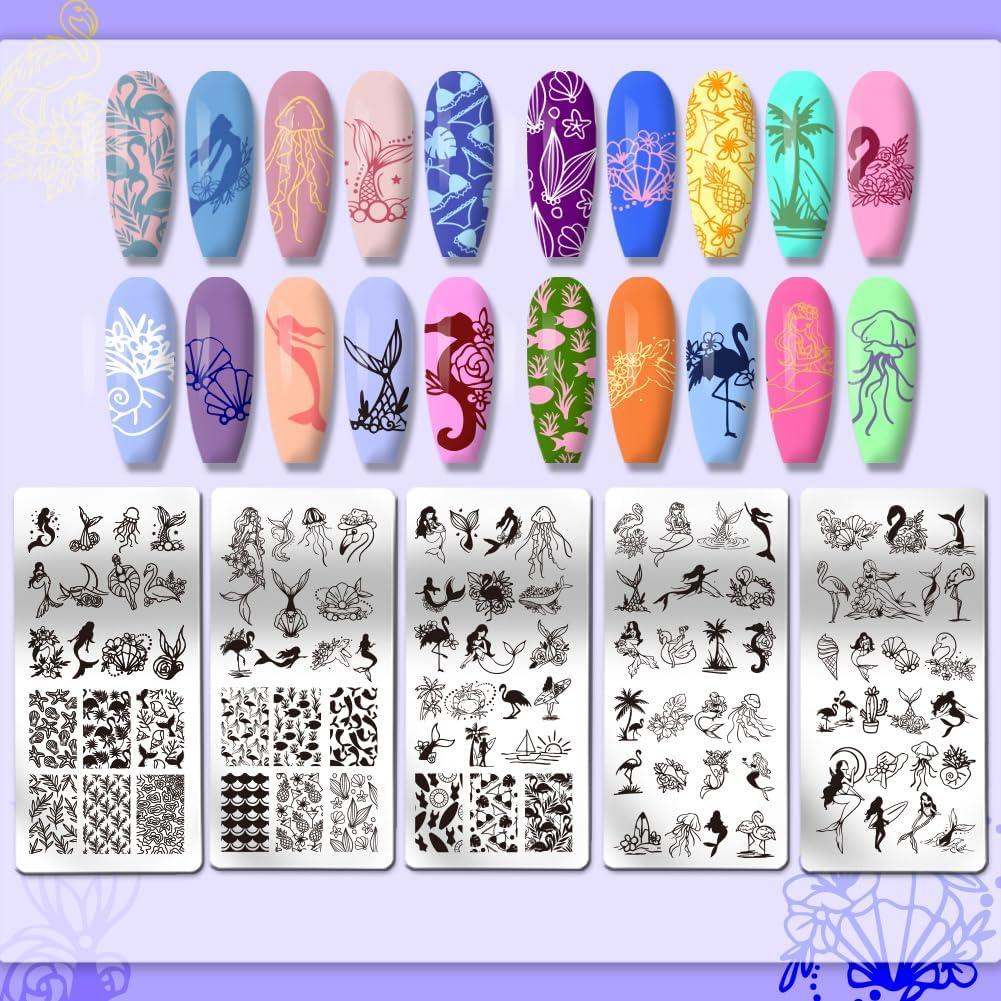 Plantillas de Arte de Uñas PH PandaHall - 5 Piezas Sirena