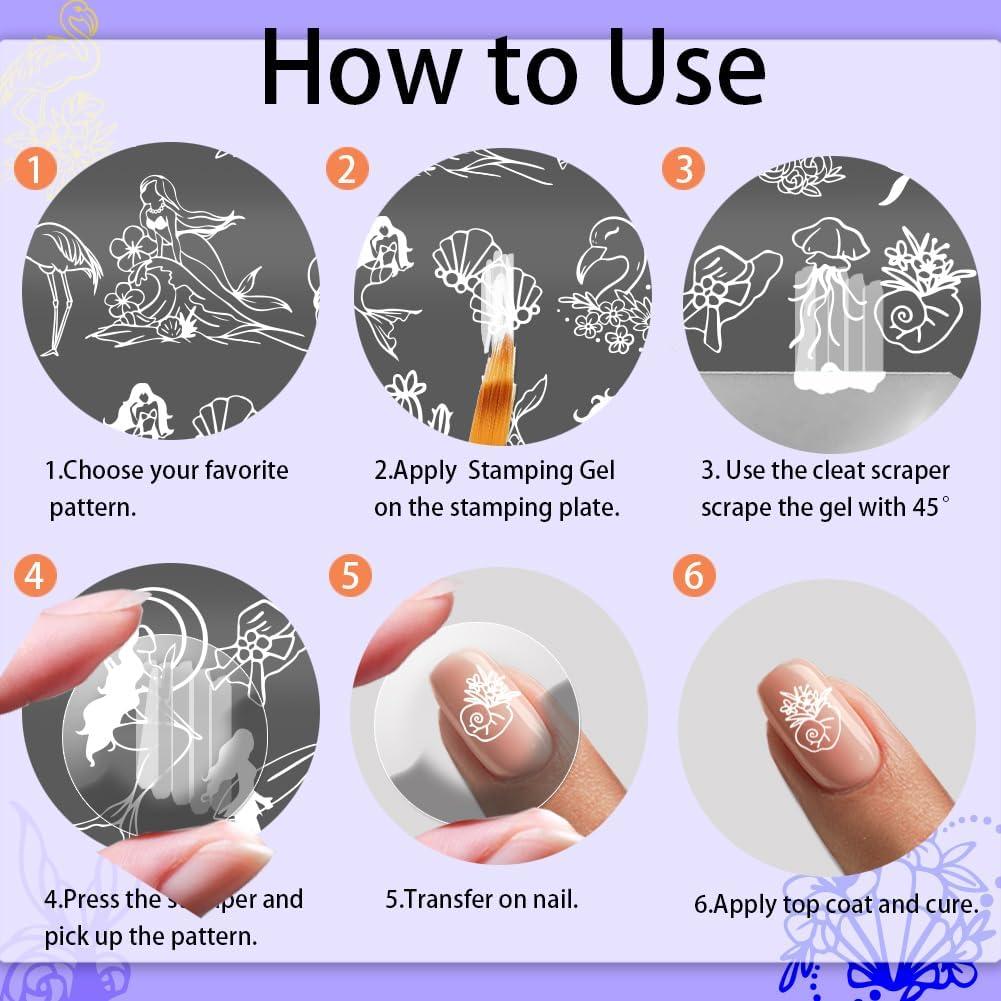 Plantillas de Arte de Uñas PH PandaHall - 5 Piezas Sirena