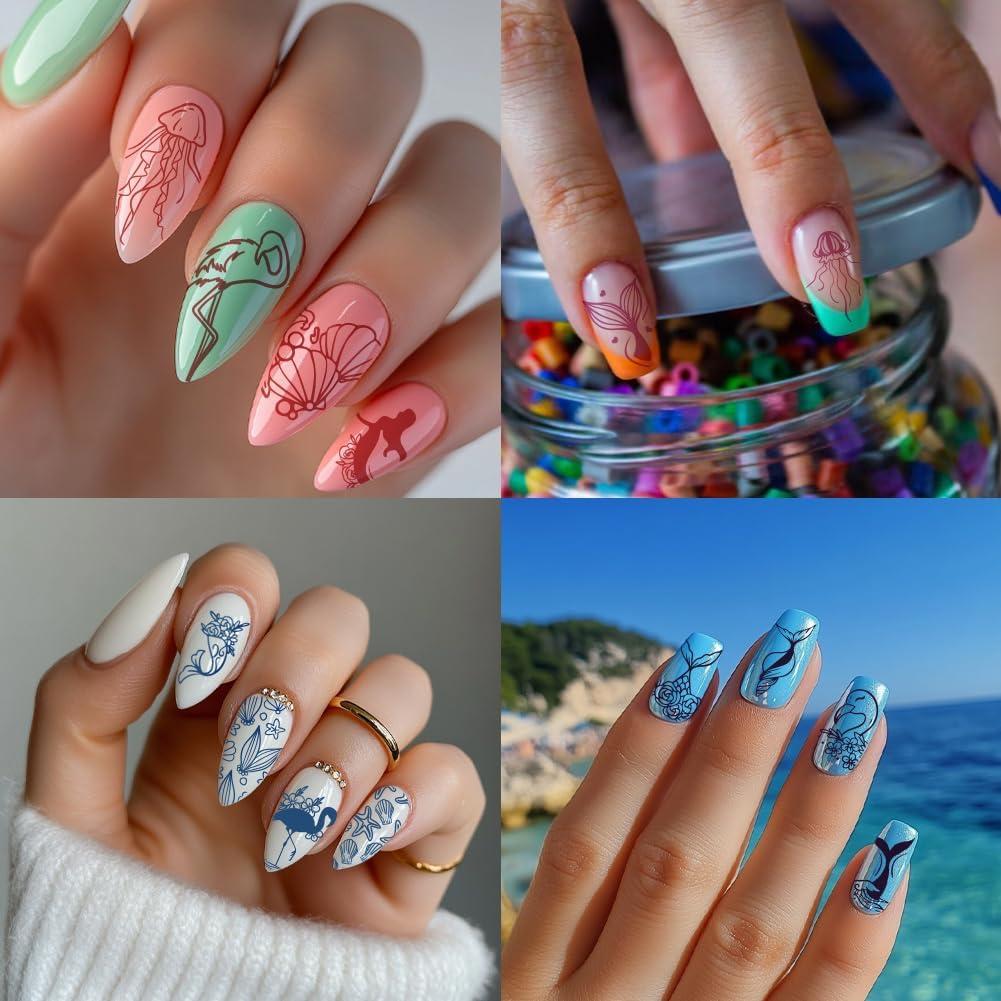 Plantillas de Arte de Uñas PH PandaHall - 5 Piezas Sirena