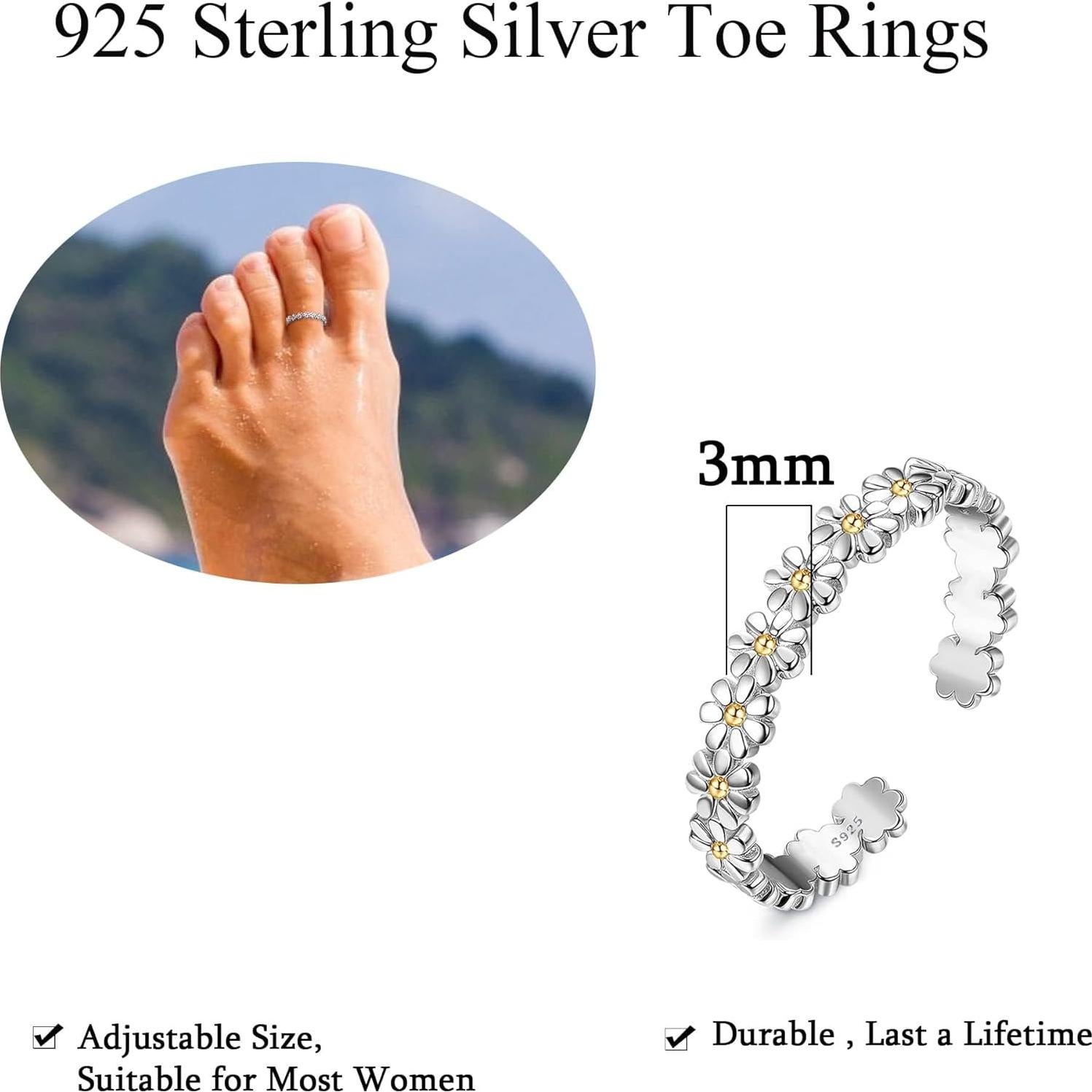 Anillos para Dedos de los Pies ORAZIO 925 Plata Esterlina Ajustables