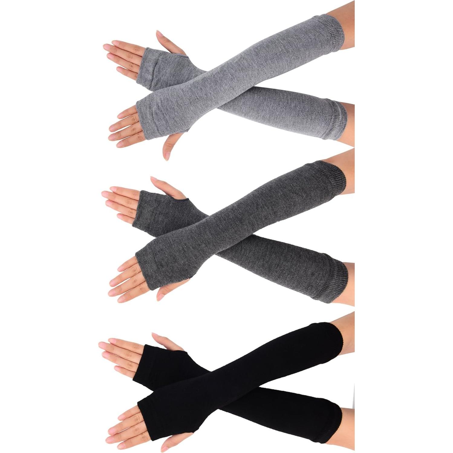 Guantes Largos Sin Dedos Bememo para Mujeres - 3 Pares Calentadores de Brazos