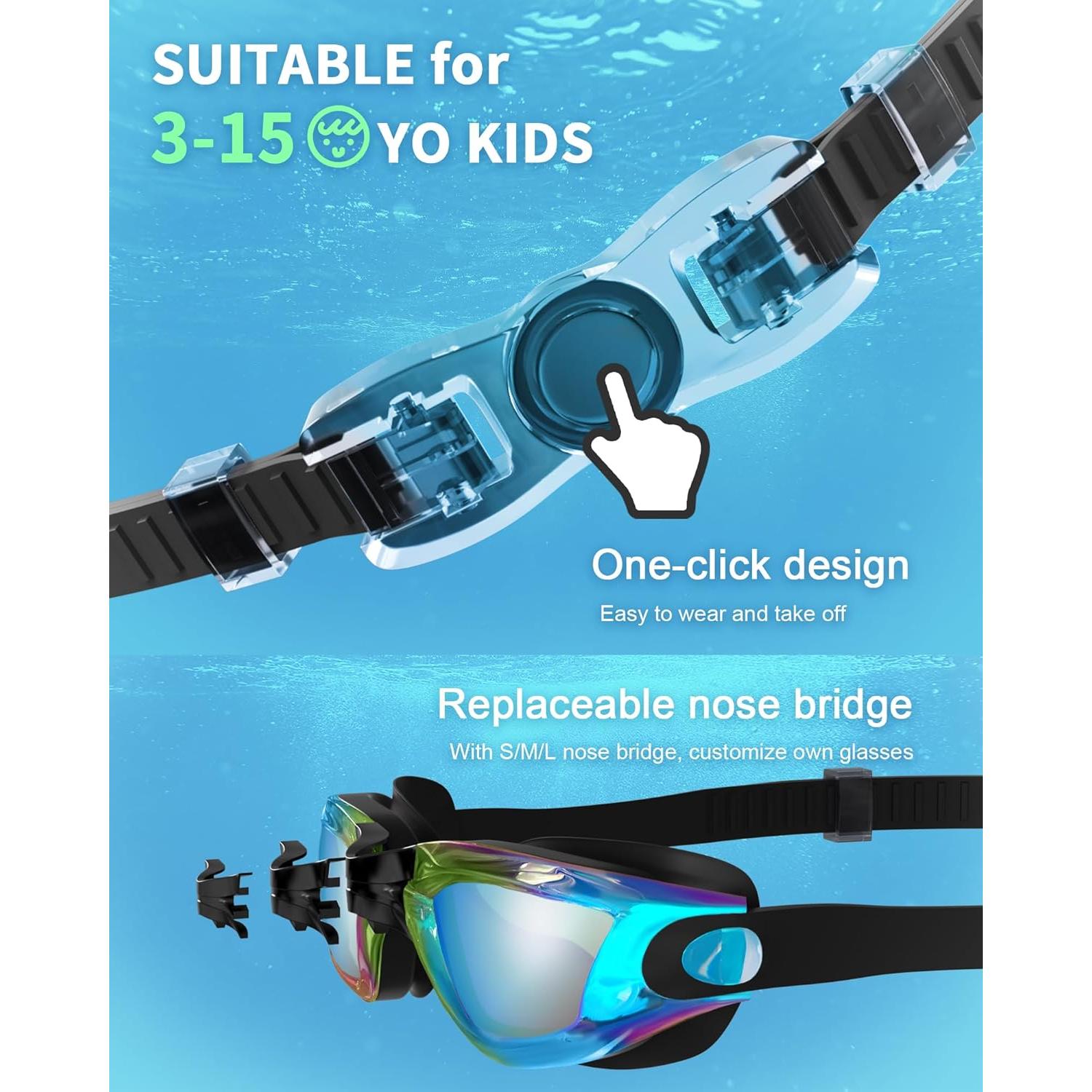 Gafas de natación Hurdilen para niños 3-15 años con clip y tapones