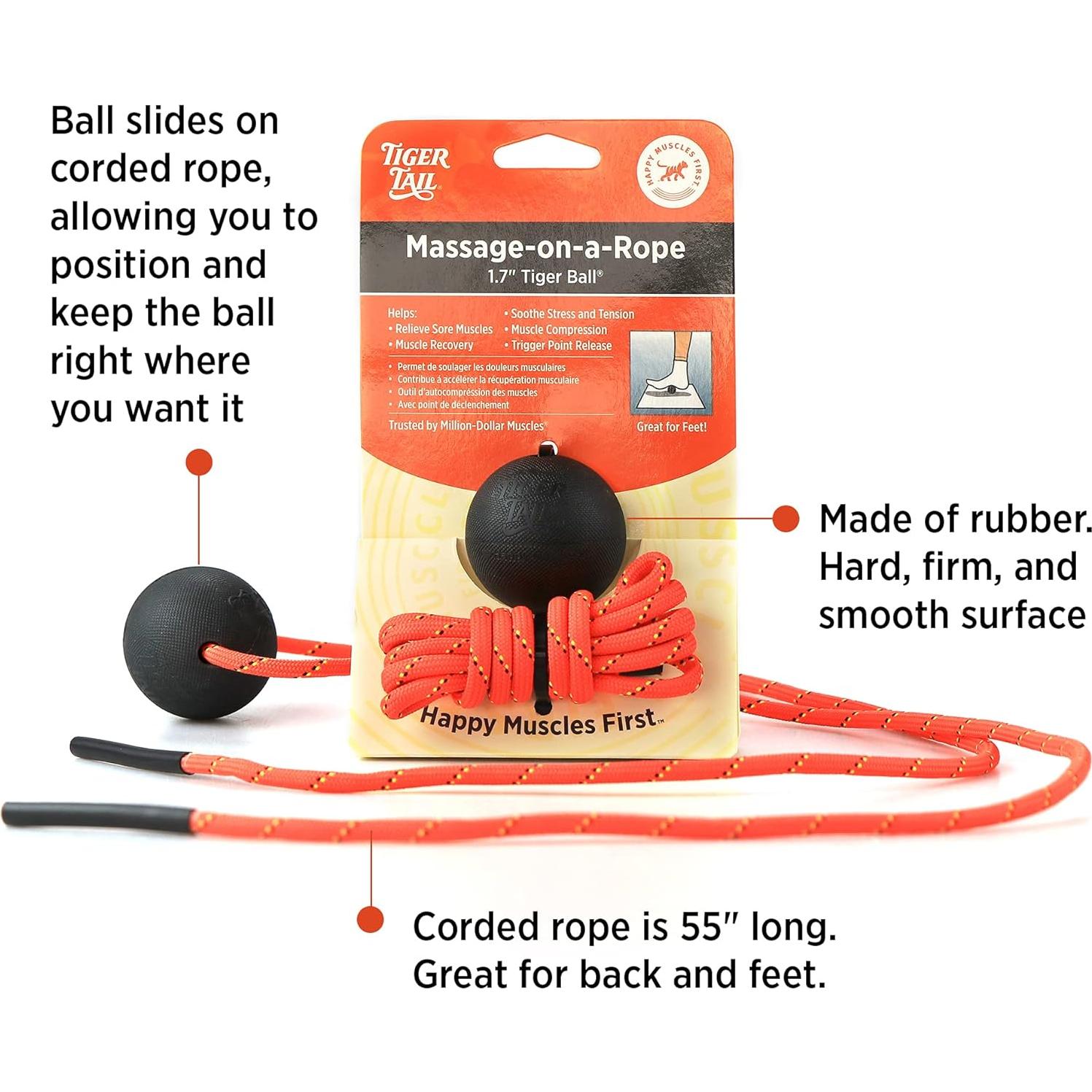 Pelota de masaje Tiger Tail 1.7 cm con cuerda de 127 cm