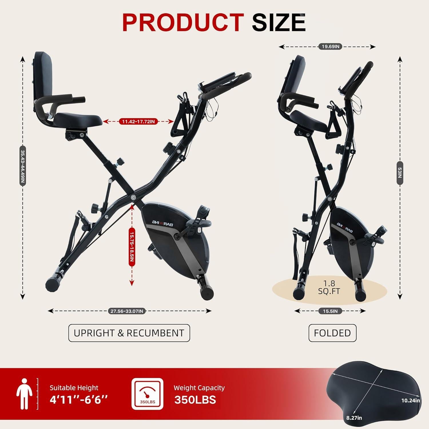 Bicicleta Estacionaria Plegable BARWING 5 en 1 Resistencia 16 Niveles