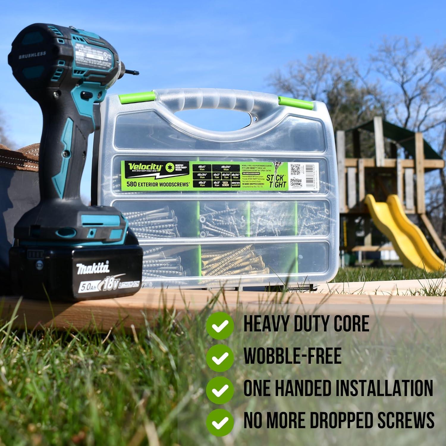 Kit de Tornillos de Madera Velocity - 580 Piezas con Bits y Organizador