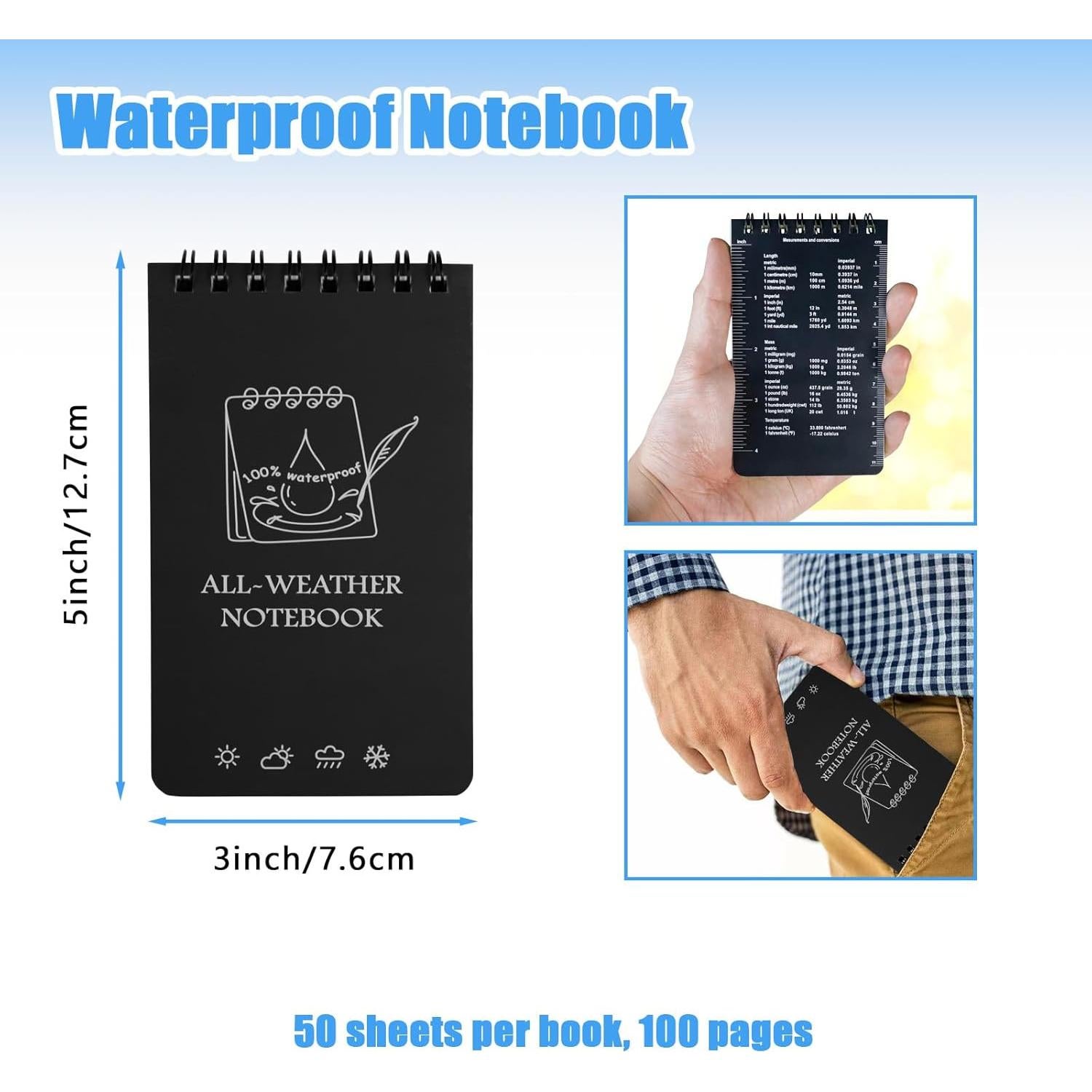 8 Cuadernos Impermeables CXRYLZ 7.6x12.7 cm para Exterior