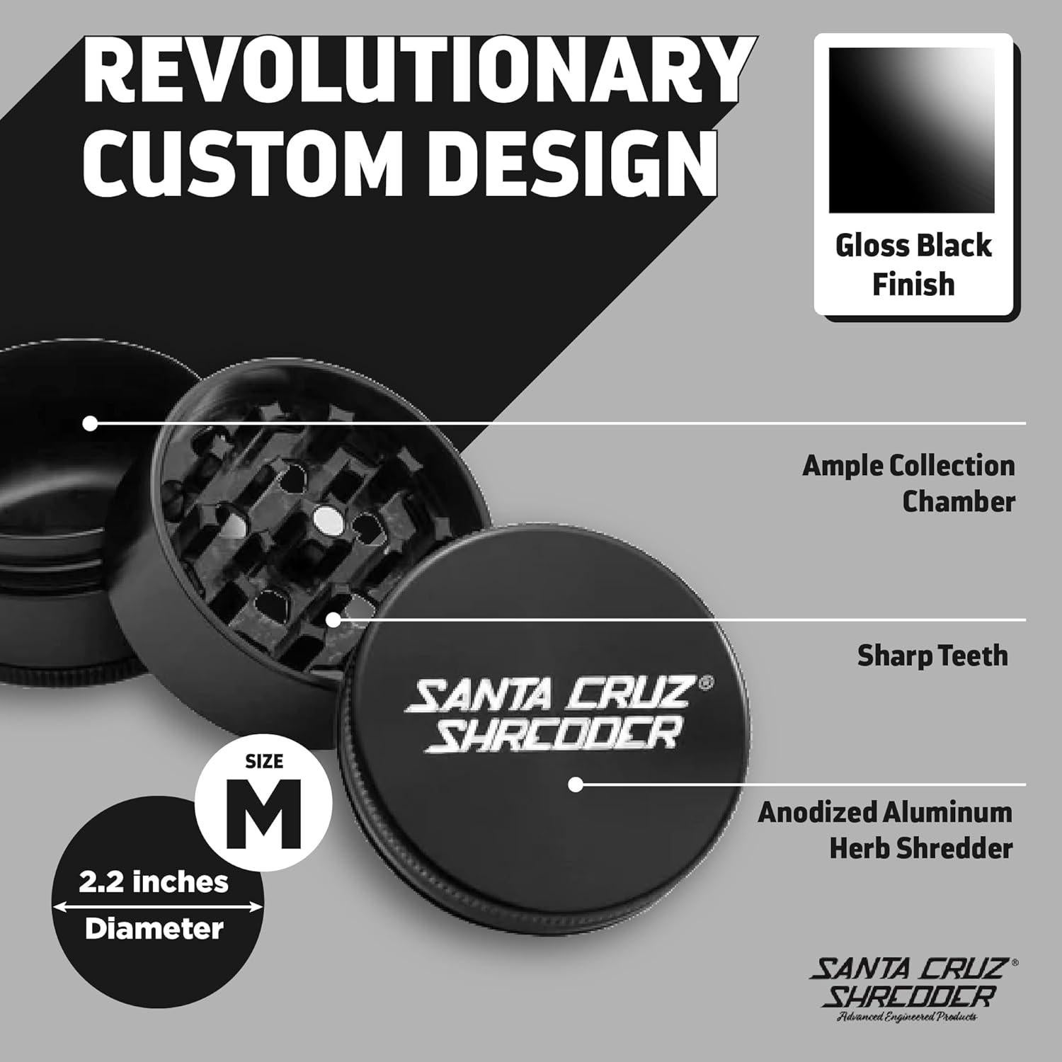 Molinillo de Hierbas Santa Cruz Shredder 3 Piezas Aluminio Negro