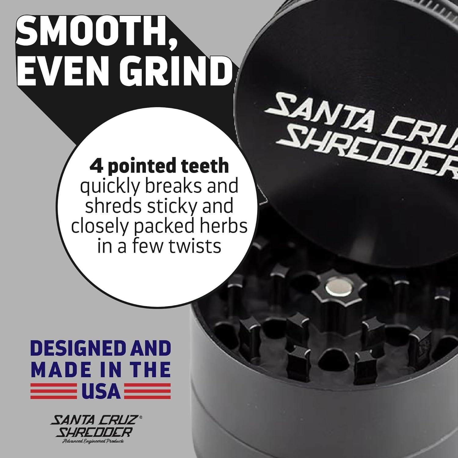 Molinillo de Hierbas Santa Cruz Shredder 3 Piezas Aluminio Negro