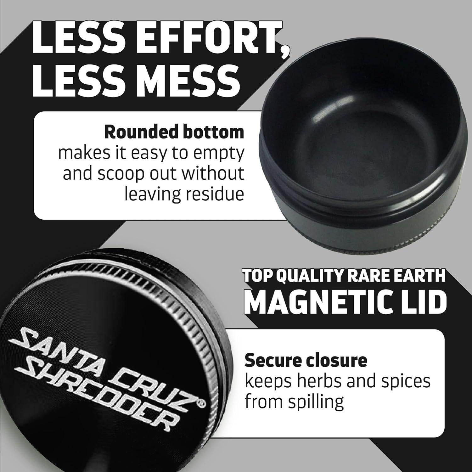 Molinillo de Hierbas Santa Cruz Shredder 3 Piezas Aluminio Negro