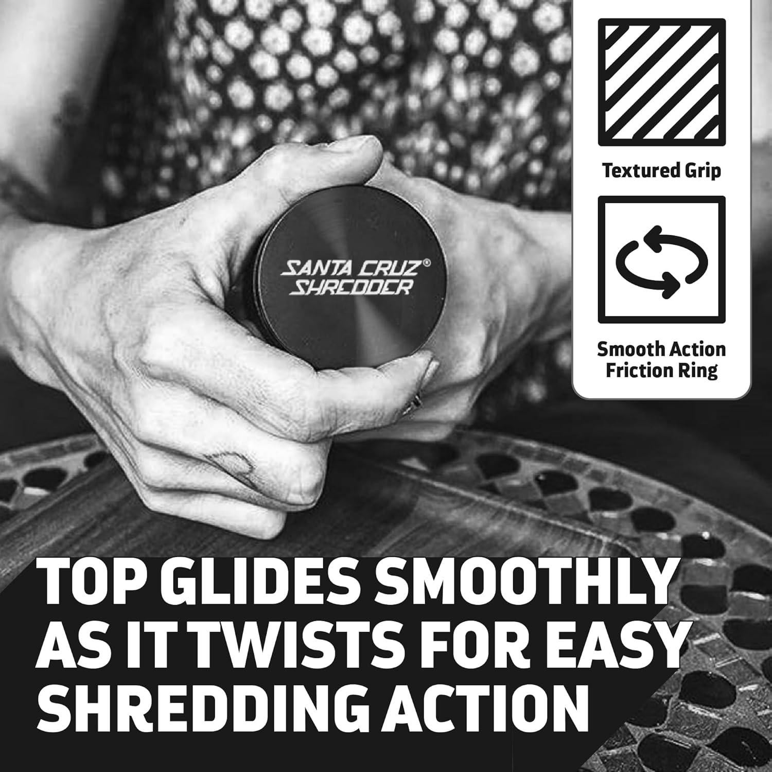 Molinillo de Hierbas Santa Cruz Shredder 3 Piezas Aluminio Negro