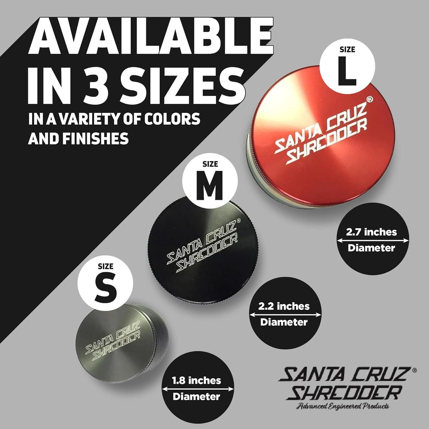 Molinillo de Hierbas Santa Cruz Shredder 3 Piezas Aluminio Negro