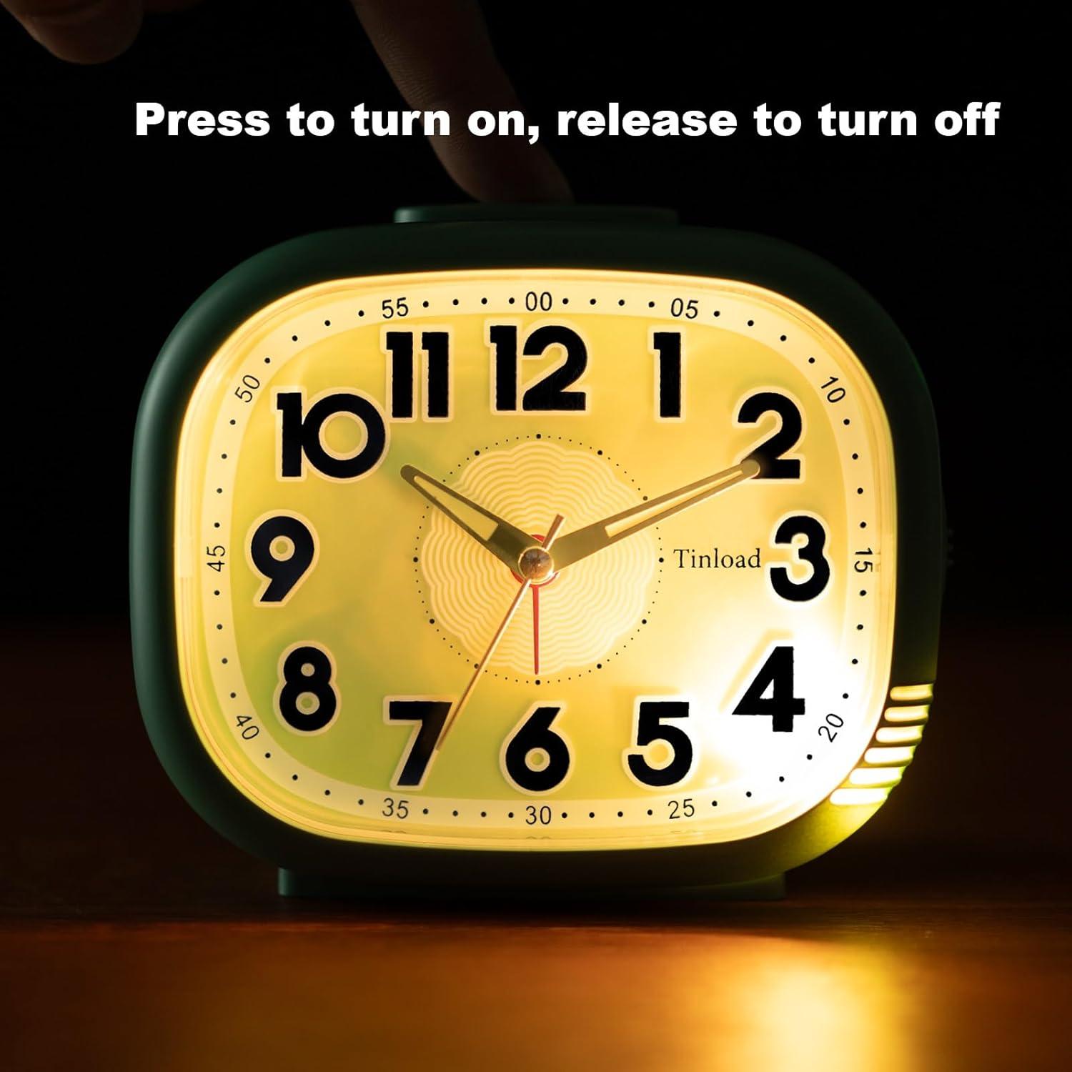 Reloj Despertador Ruidoso Tinload Verde Snooze y Luz