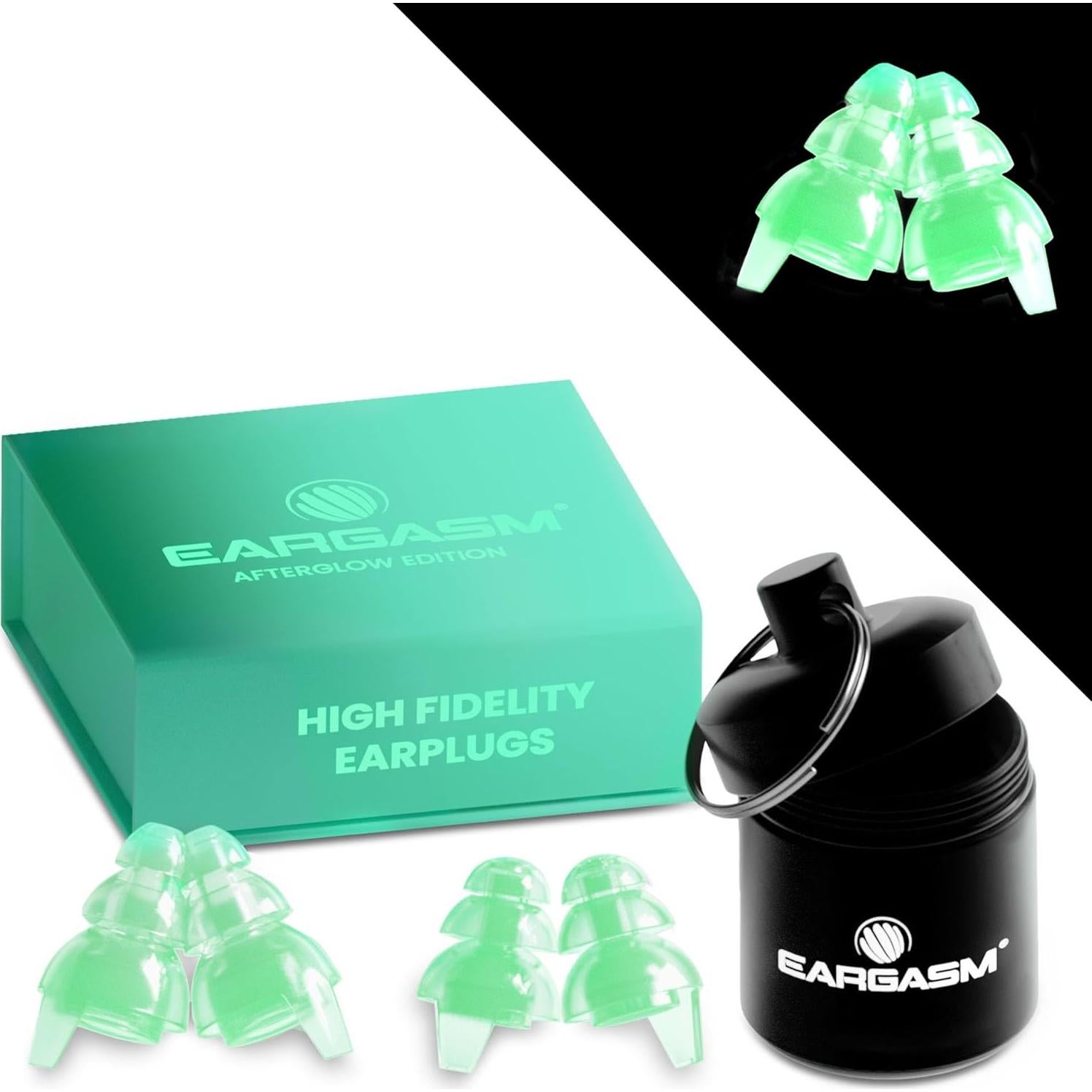 Tapones para oídos Eargasm Afterglow - Reutilizables, brillan en la oscuridad, reducción de ruido 21 dB