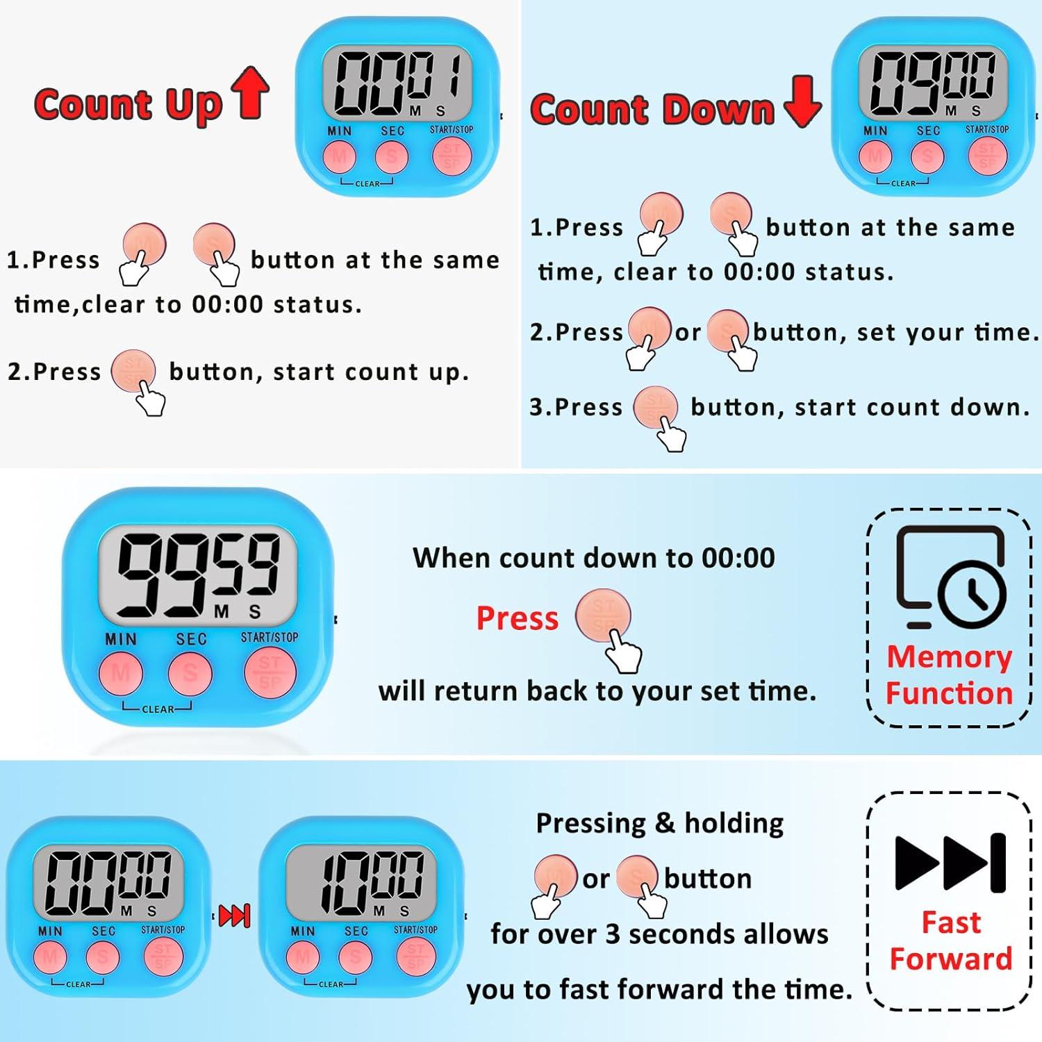 Temporizador Digital ZILLEEN para Aula - Paquete de 6 Azul y Verde