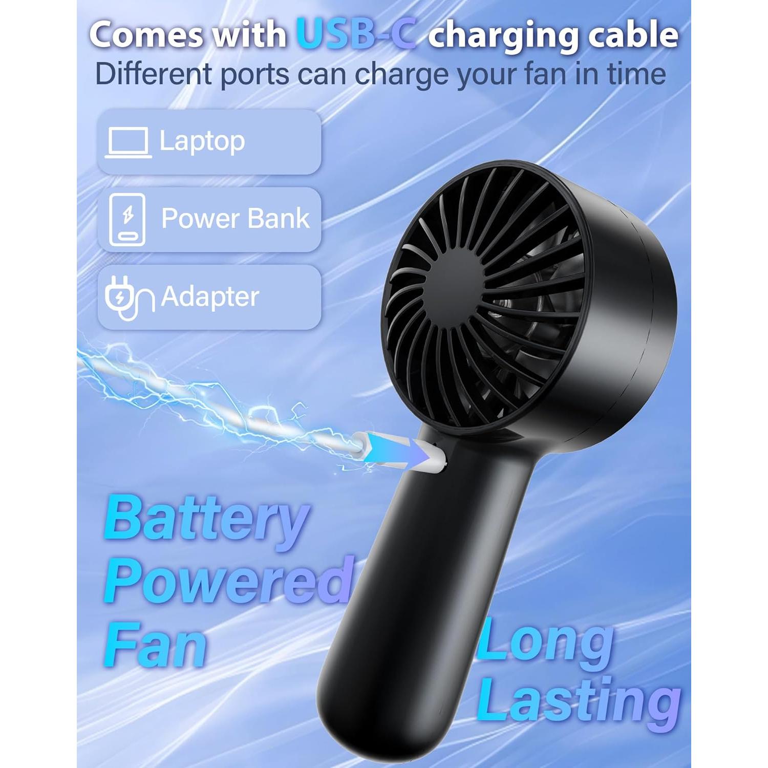 Ventilador Portátil de Mano AUIIAH - Batería Recargable USB-C, 5 Velocidades