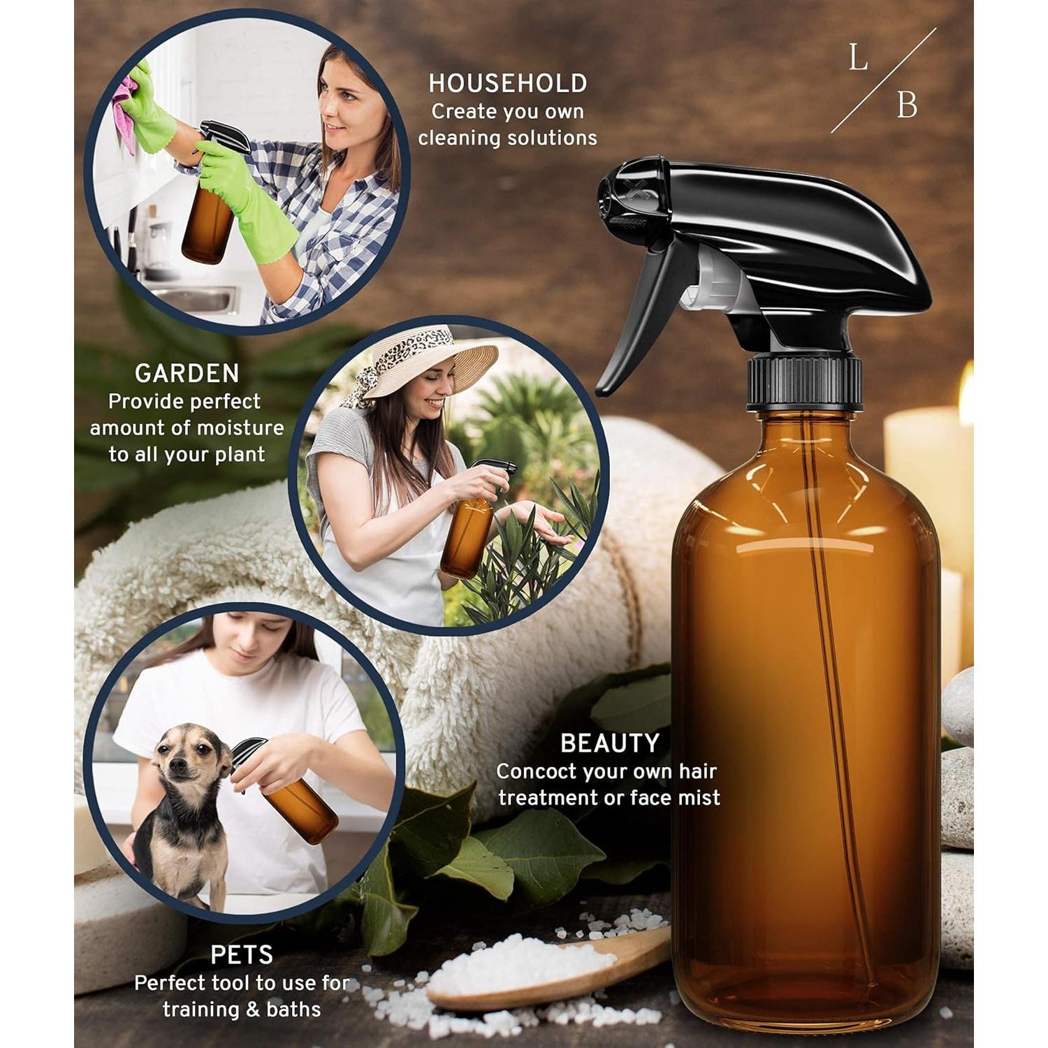 Botellas de Spray de Vidrio Ámbar LiBa 2 Pack 0.47L Reutilizables