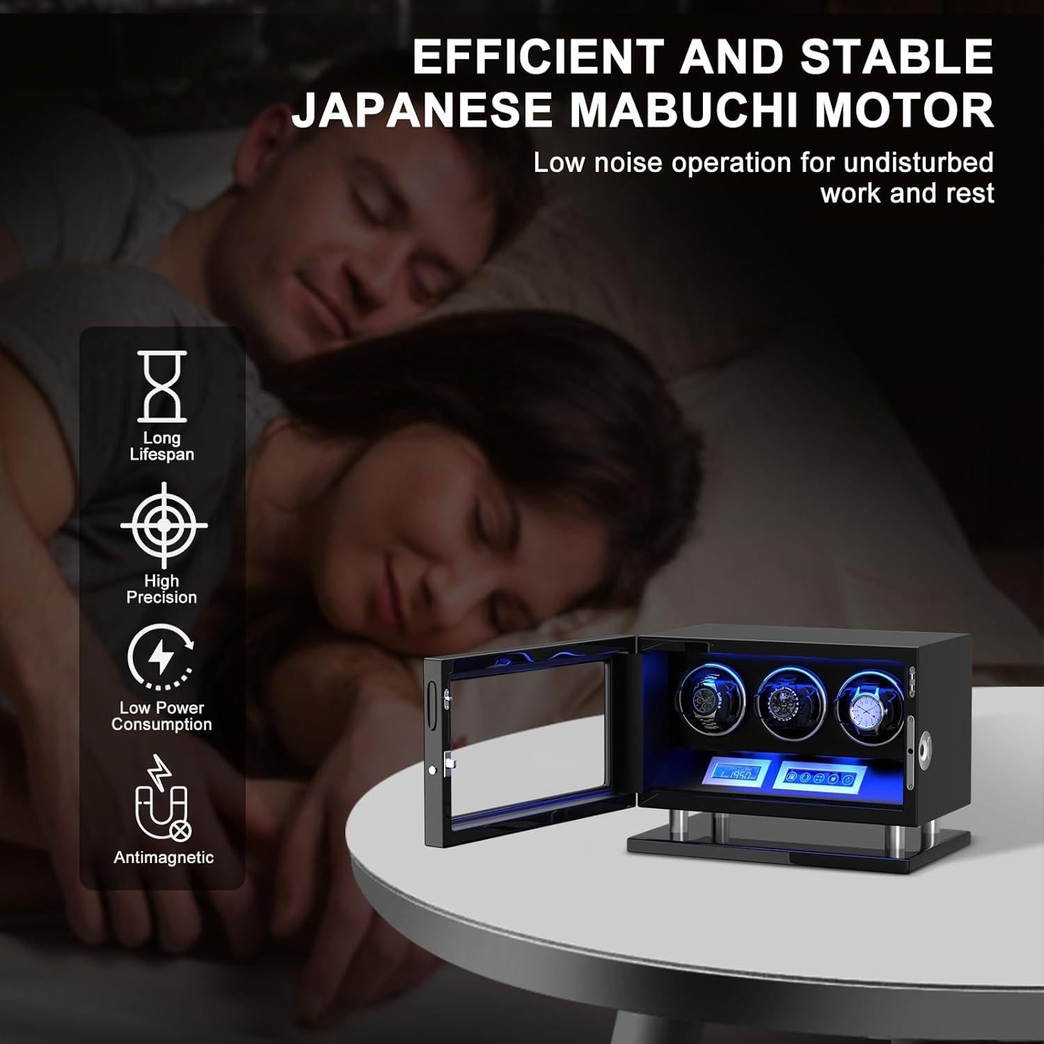 DUKWIN Reloj Winder para 3 Relojes Automáticos con Huella